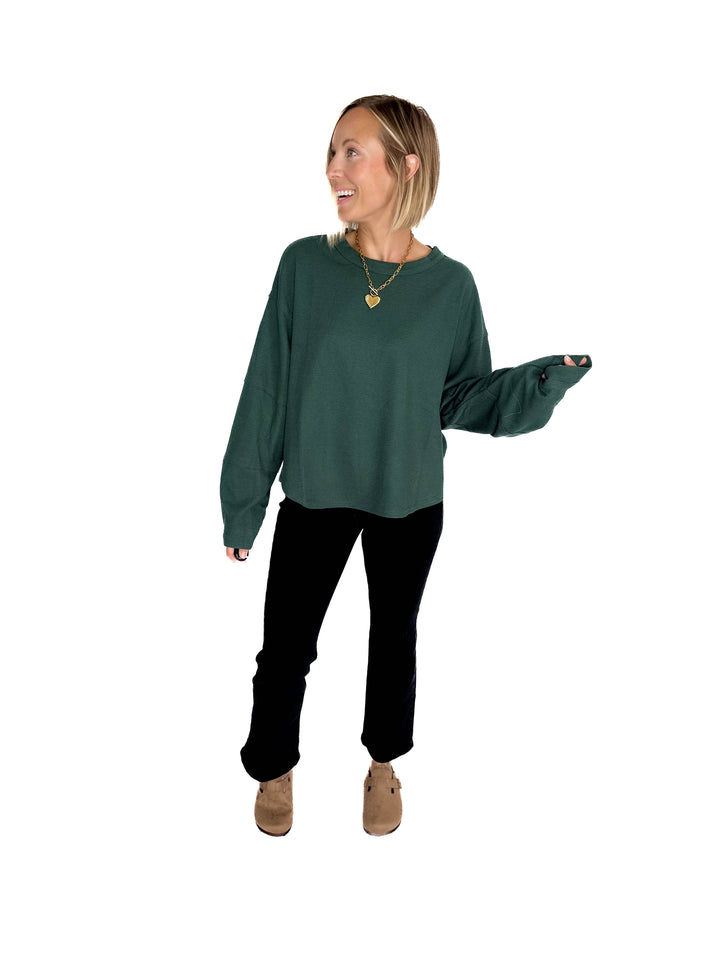 Alessia Waffle Long Sleeve- DARK GREEN