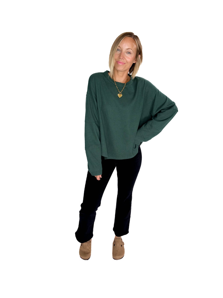 Alessia Waffle Long Sleeve- DARK GREEN