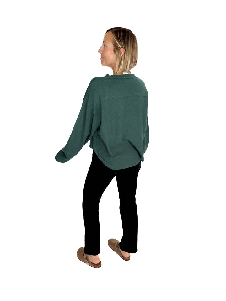 Alessia Waffle Long Sleeve- DARK GREEN