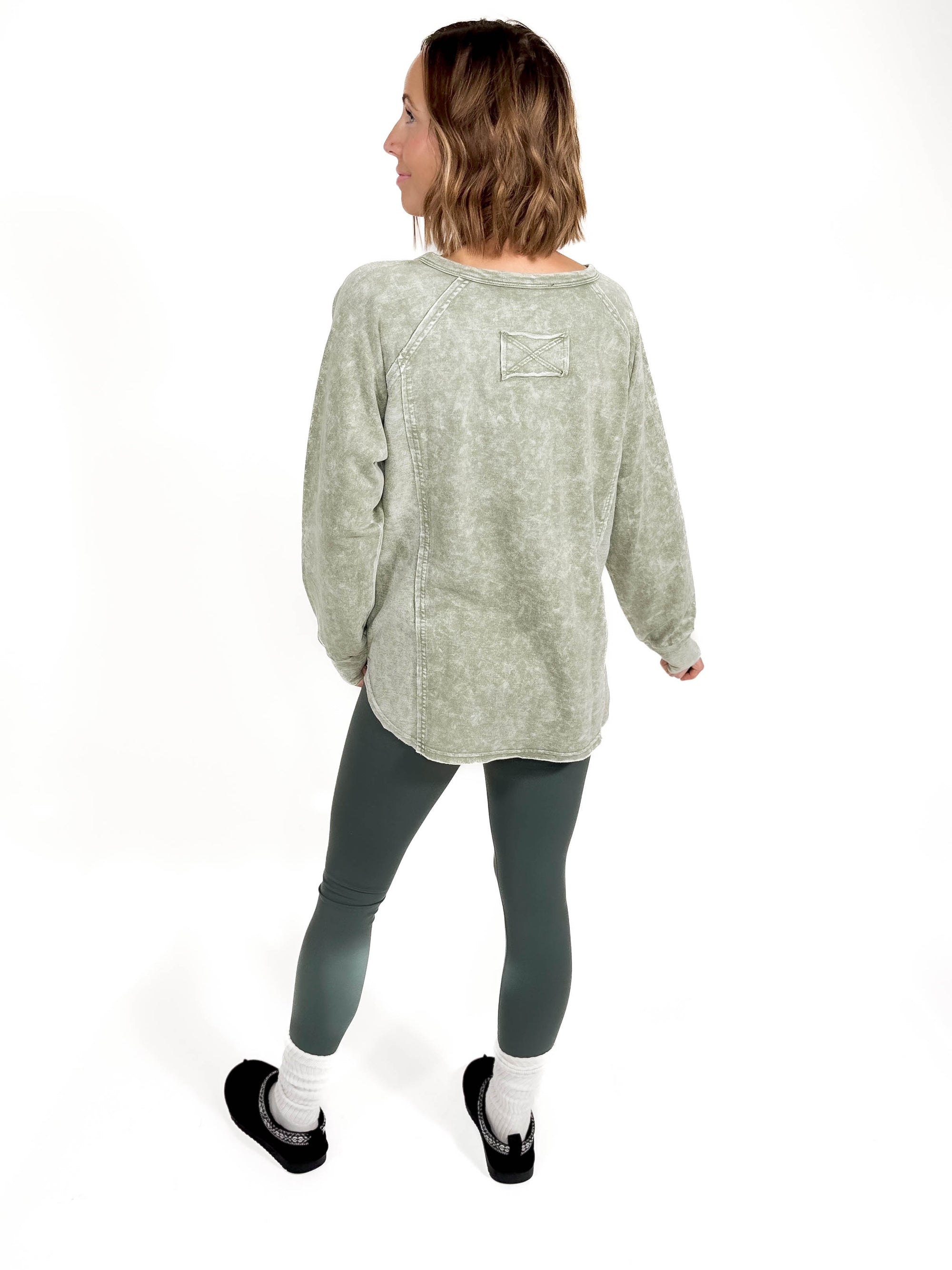 Sharna Washed Henley- OLIVE -FINAL SALE