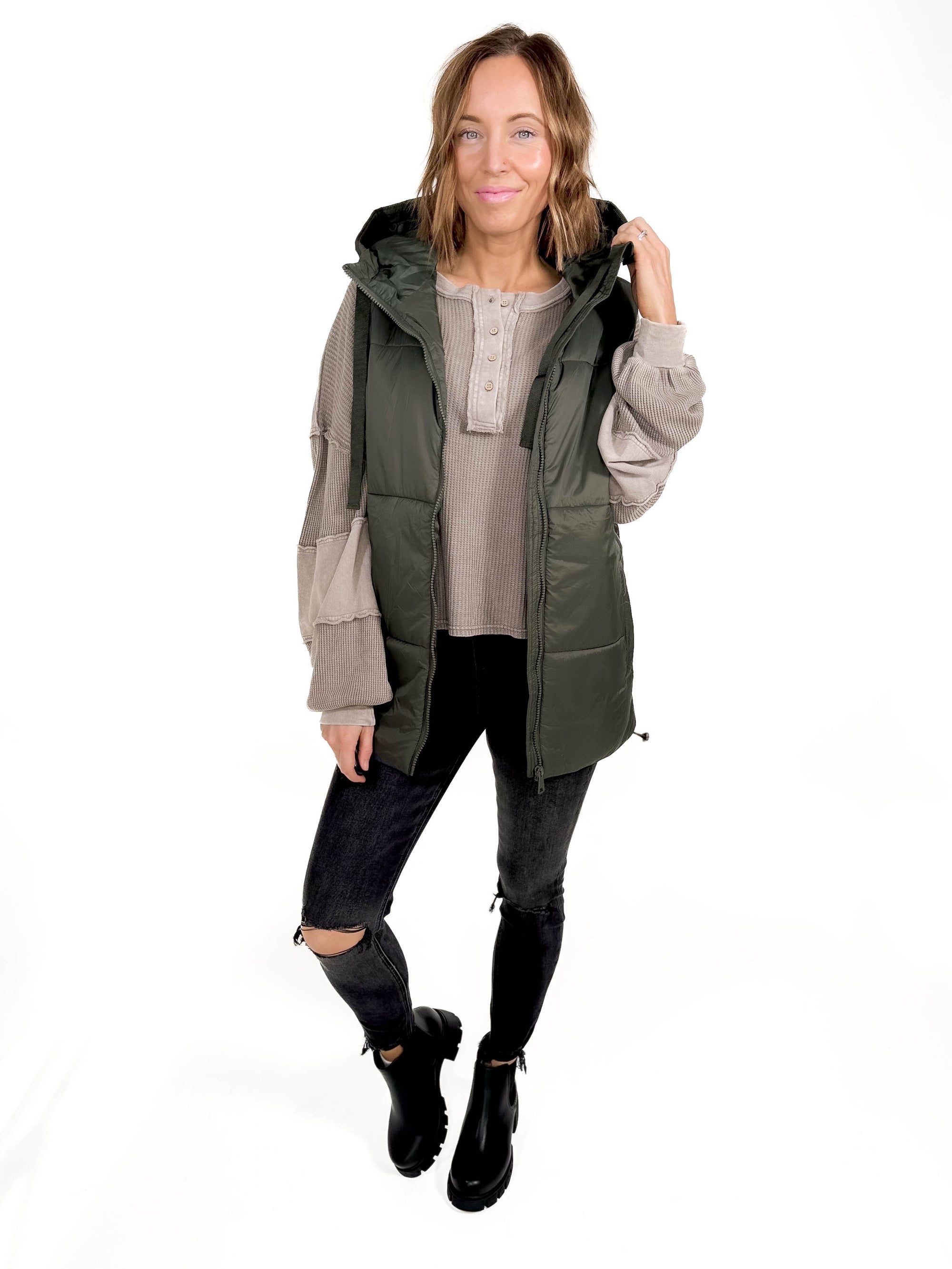 MONO B In The Pines Puffer Vest- OLIVE