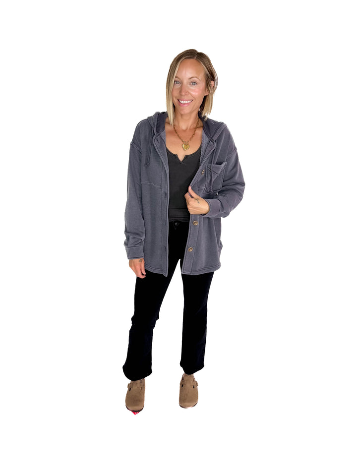 THREAD & SUPPLY Shyla Hoodie Shacket- CHARCOAL GREY