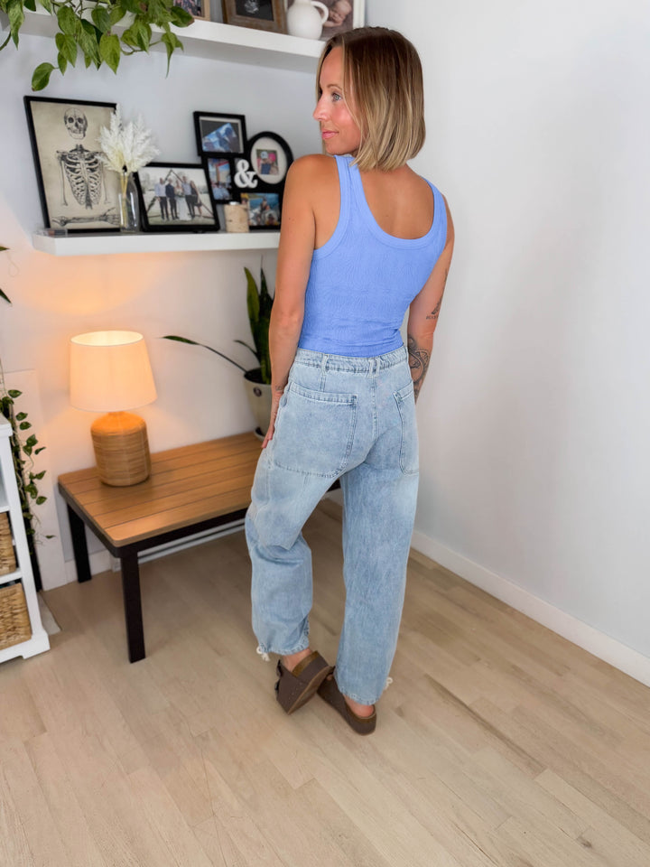 Harlen Drawstring Barrel Pant- LIGHT WASH