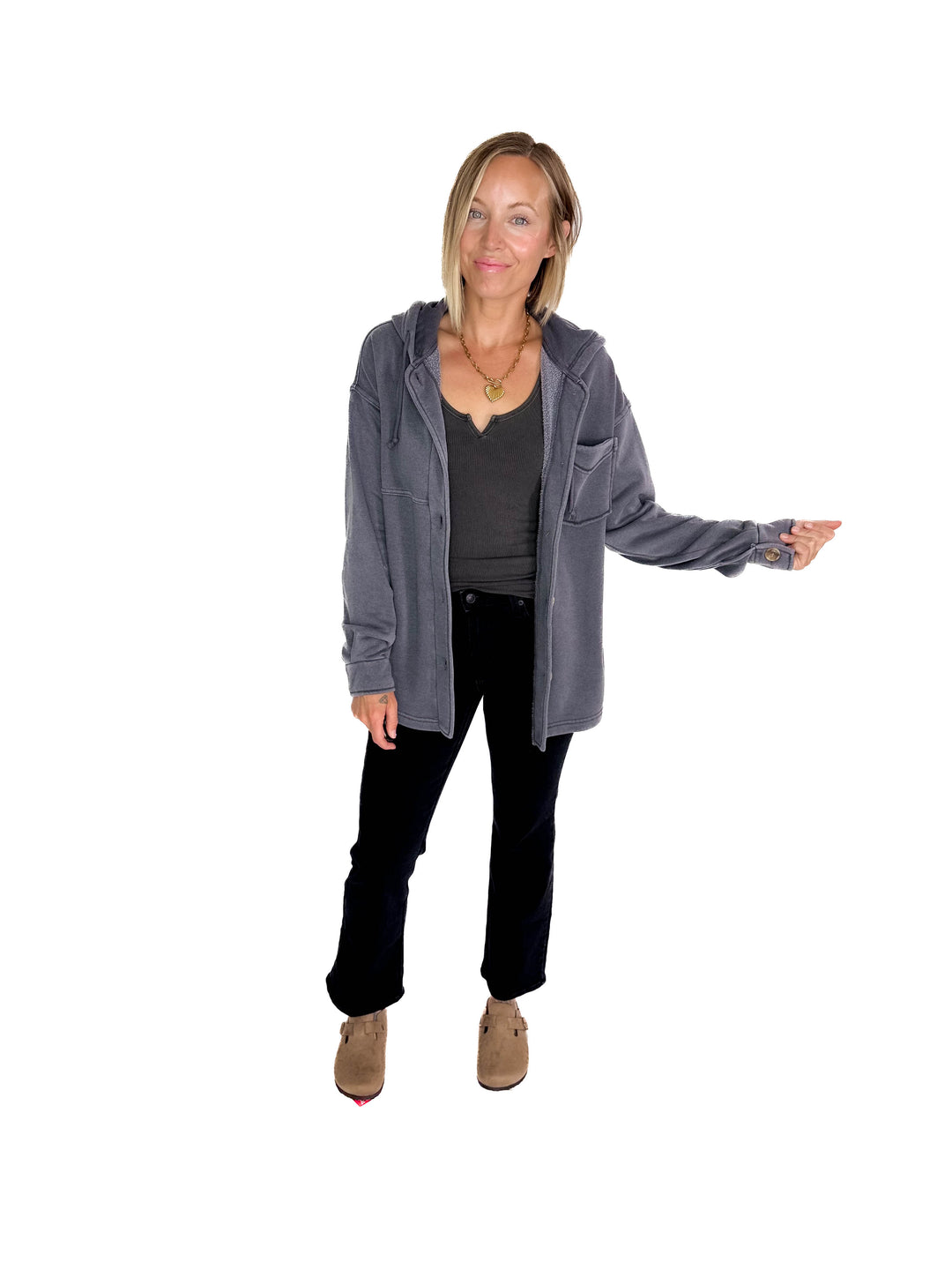 THREAD & SUPPLY Shyla Hoodie Shacket- CHARCOAL GREY