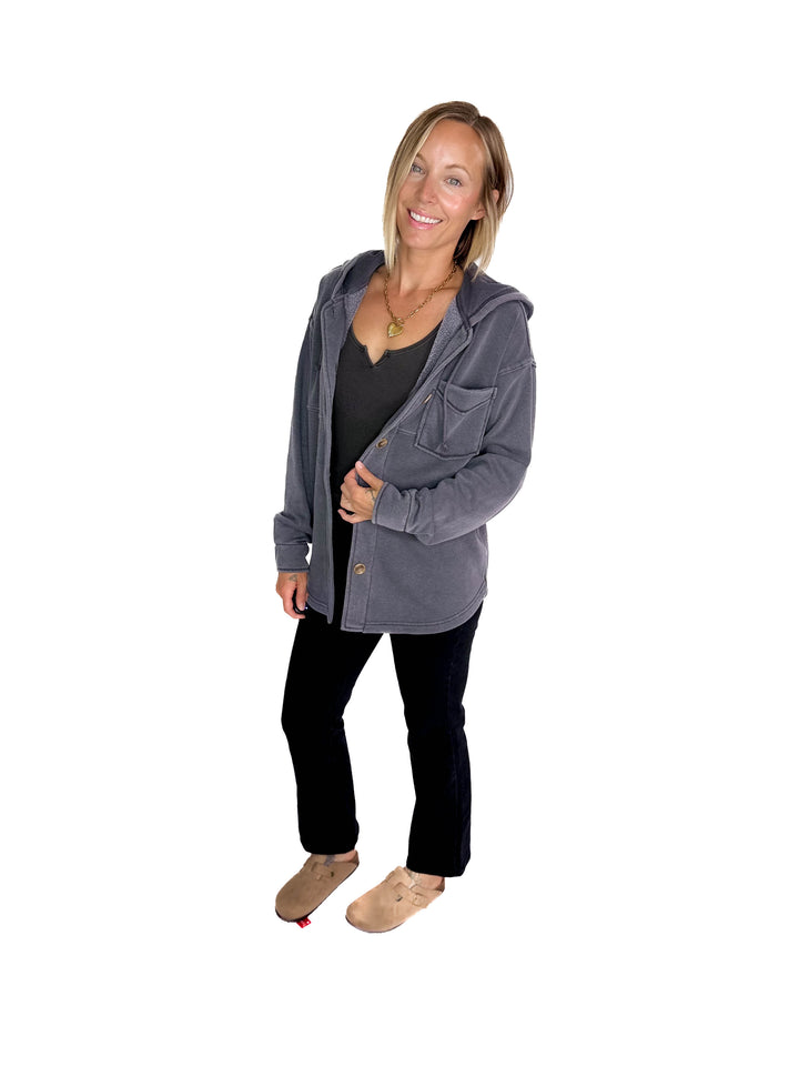 THREAD & SUPPLY Shyla Hoodie Shacket- CHARCOAL GREY