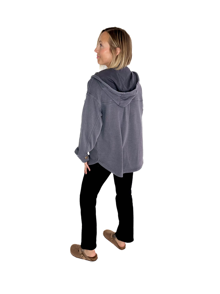 THREAD & SUPPLY Shyla Hoodie Shacket- CHARCOAL GREY