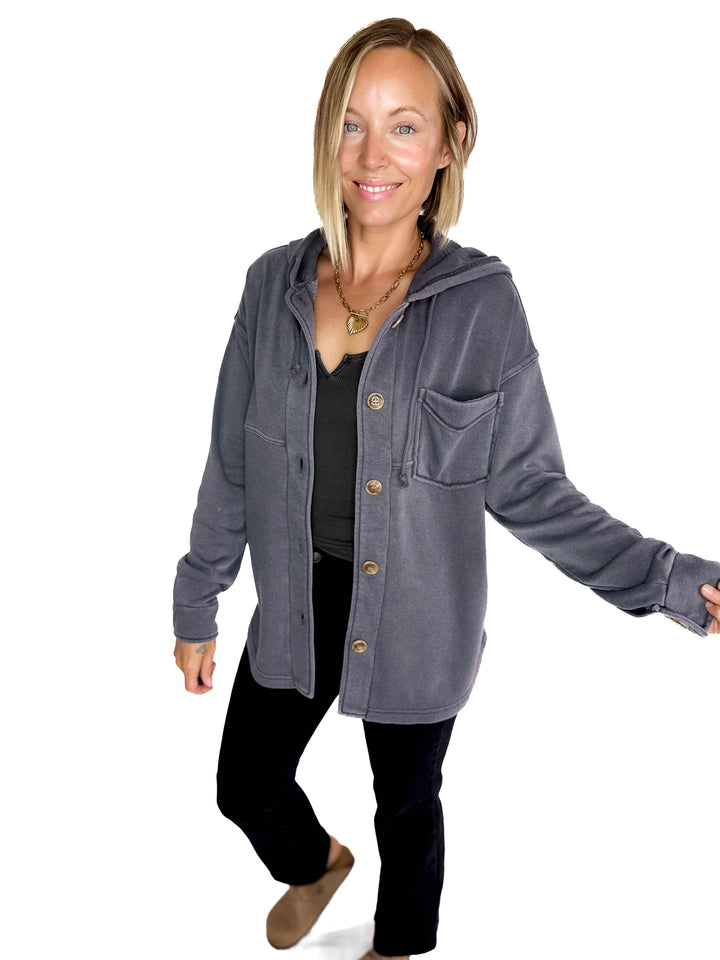THREAD & SUPPLY Shyla Hoodie Shacket- CHARCOAL GREY