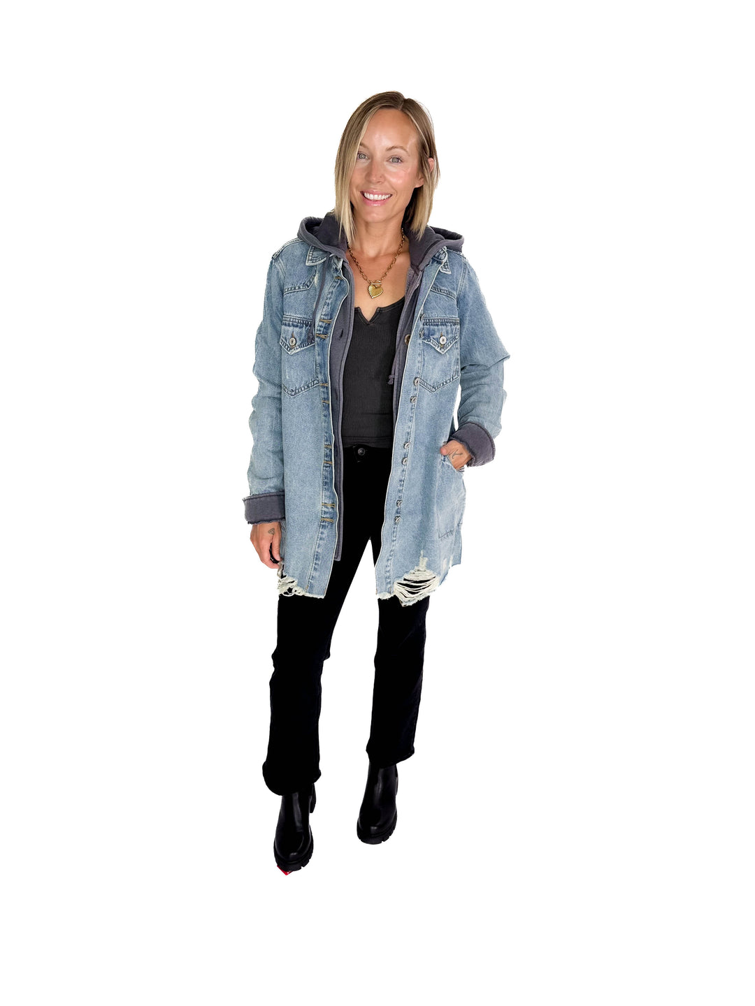 THREAD & SUPPLY Shyla Hoodie Shacket- CHARCOAL GREY