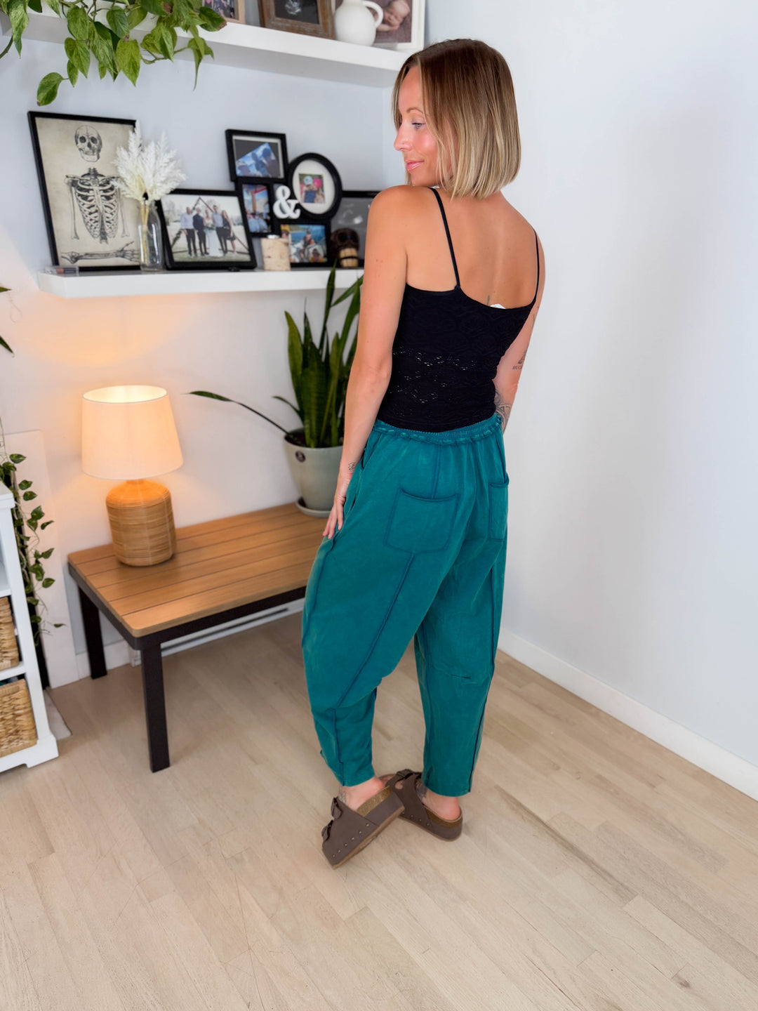 Amery Mineral Washed Barrel Pant- TEAL