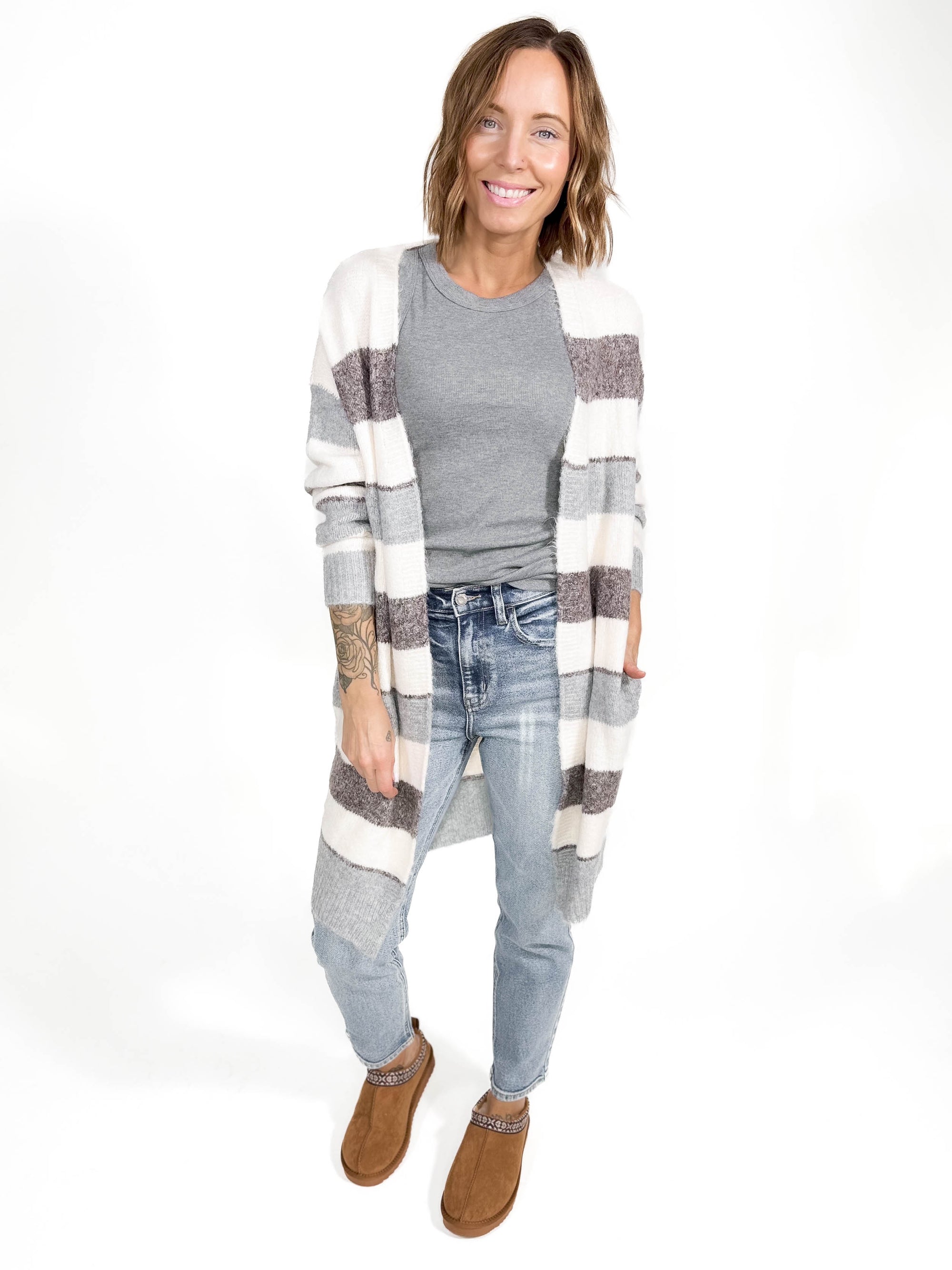 Samara Colour Block Cardigan- MOCHA/IVORY