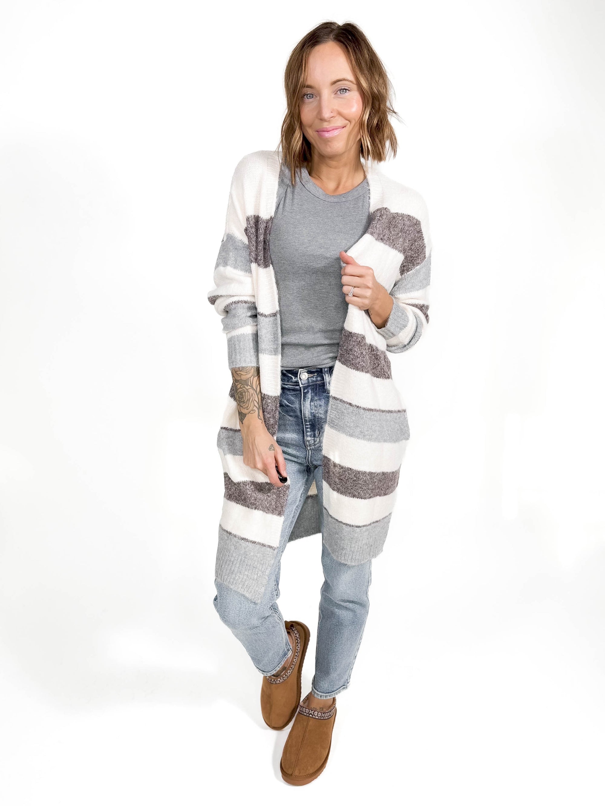 Samara Colour Block Cardigan- MOCHA/IVORY