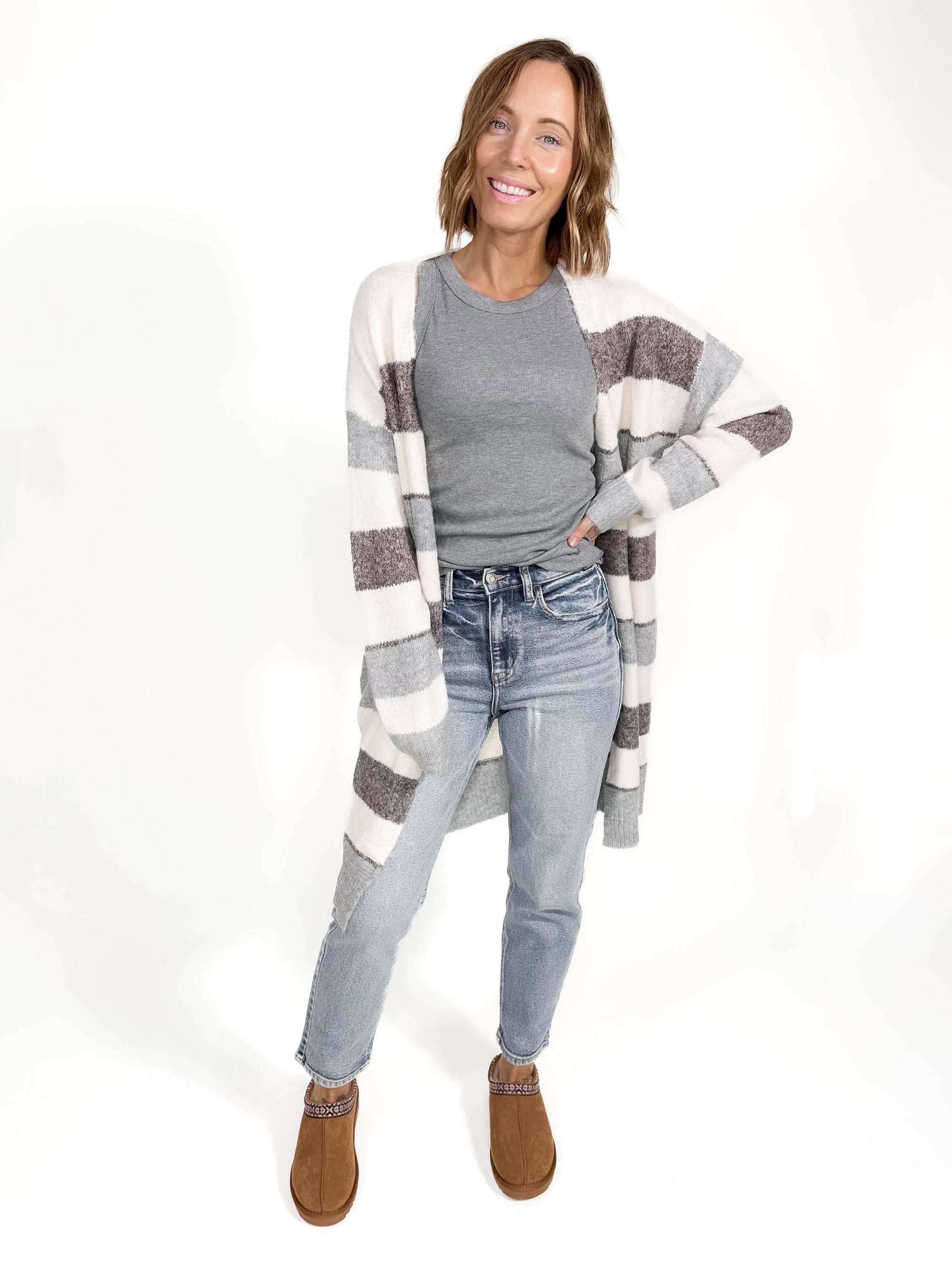 Samara Colour Block Cardigan- MOCHA/IVORY