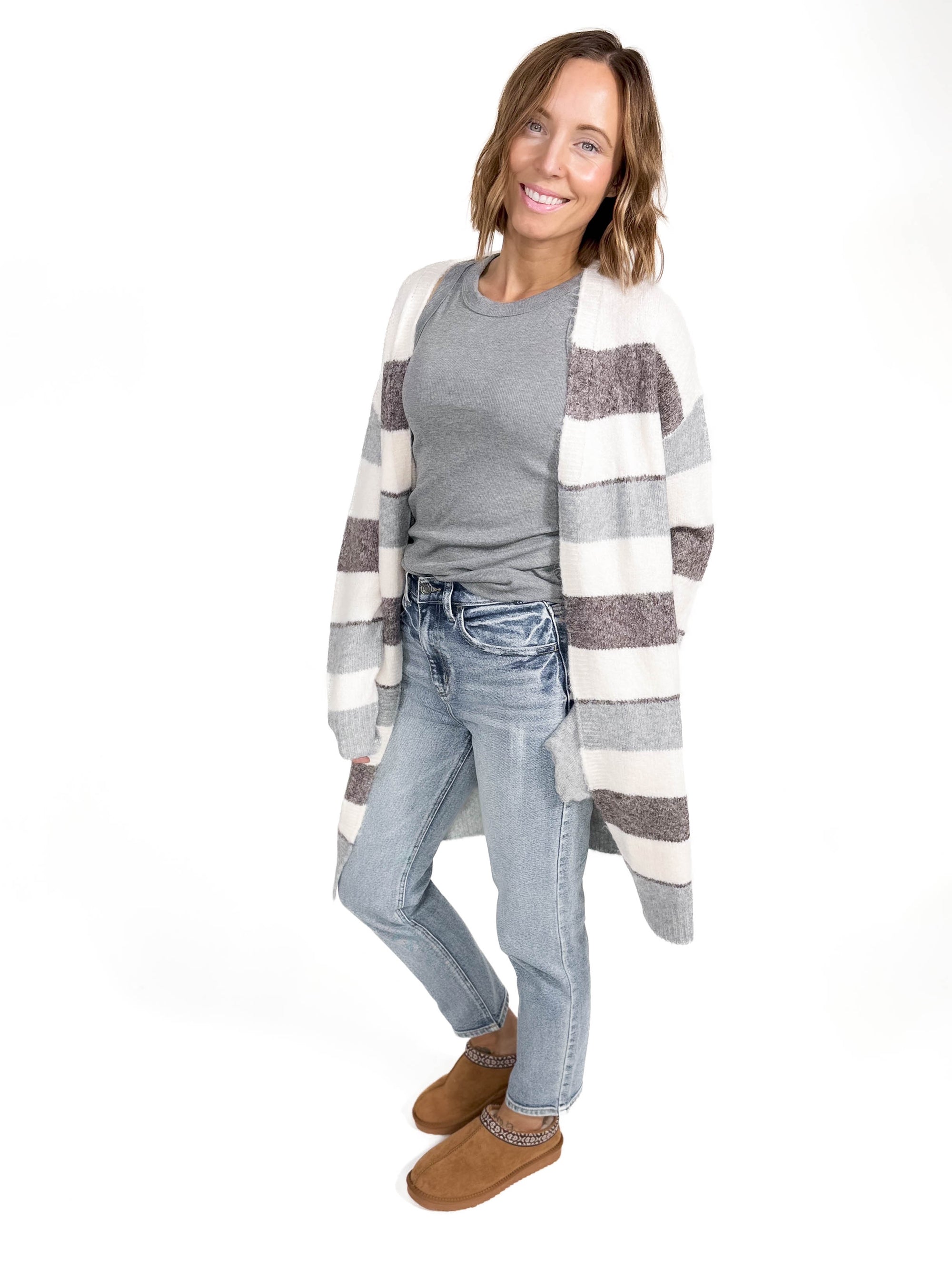 Samara Colour Block Cardigan- MOCHA/IVORY