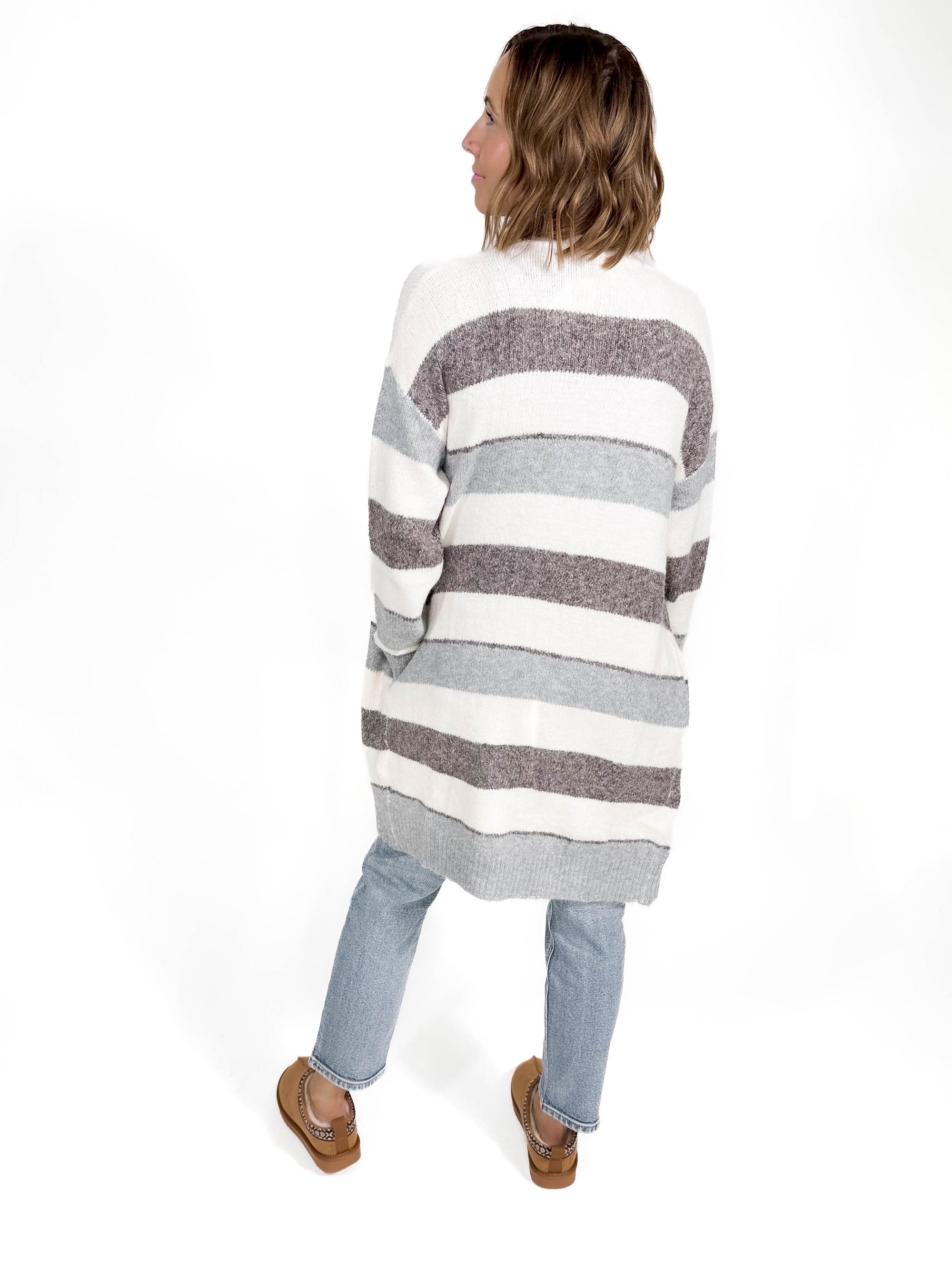 Samara Colour Block Cardigan- MOCHA/IVORY