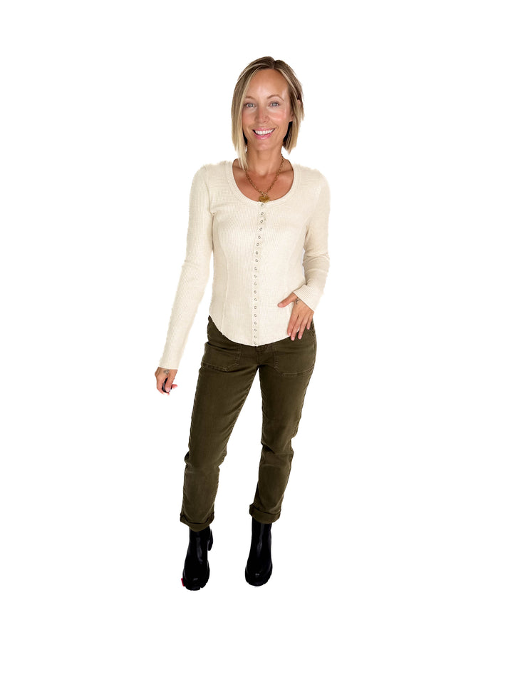 Noa Waffle Henley- OATMEAL
