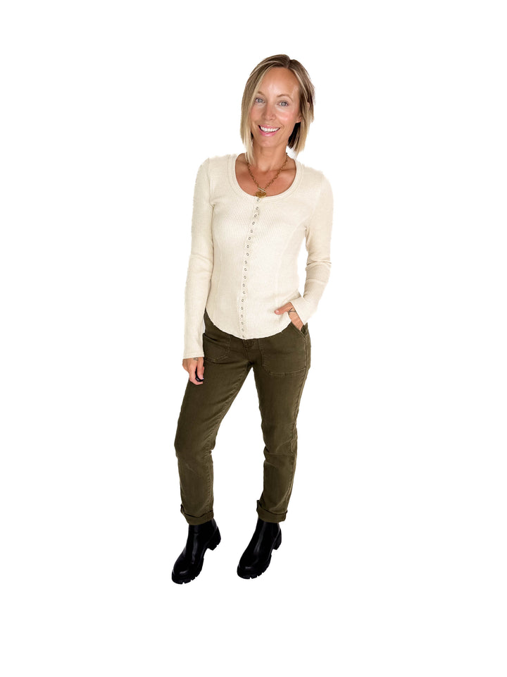 Noa Waffle Henley- OATMEAL