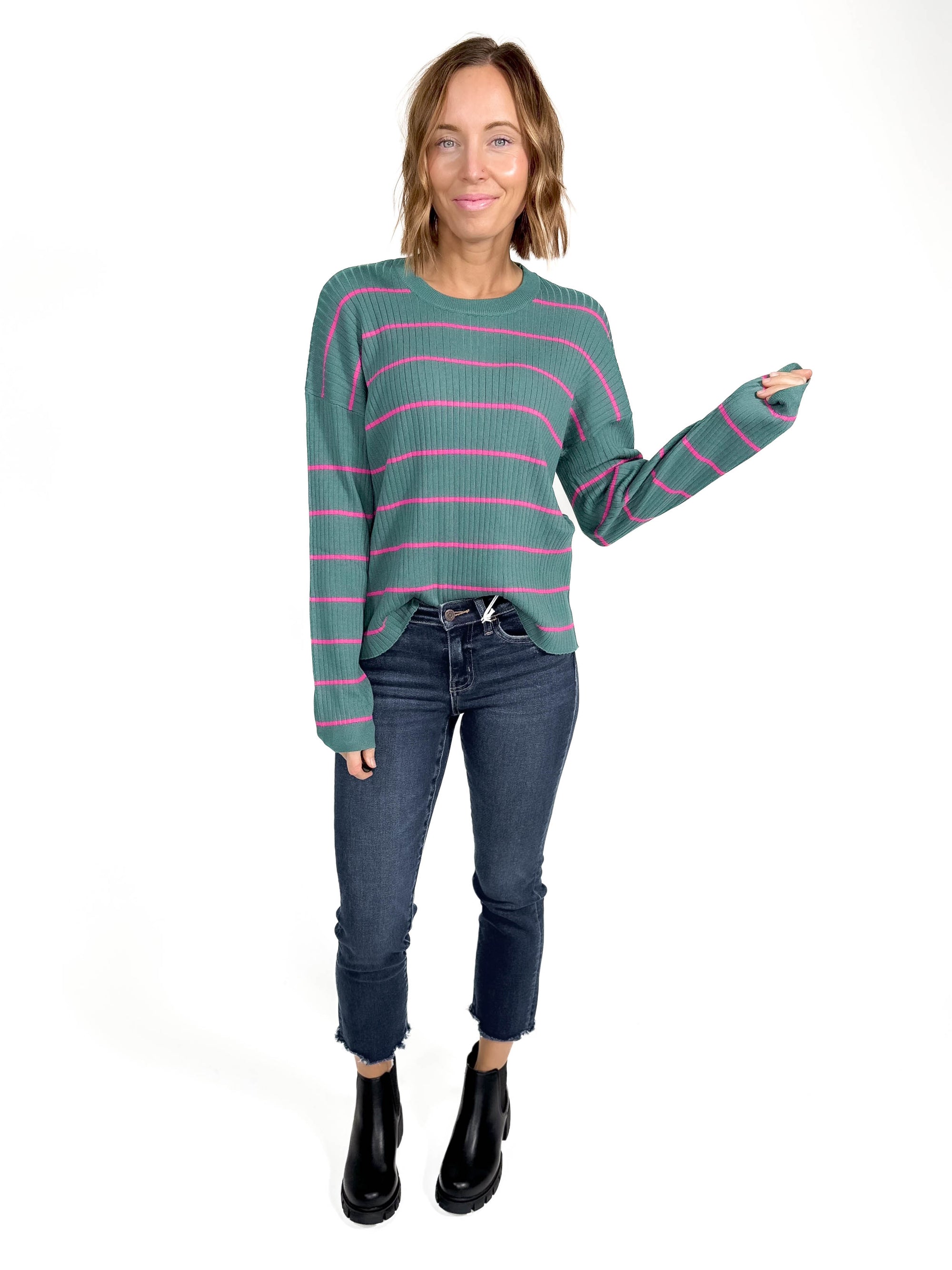 Baker Stripe Sweater- TEAL -FINAL SALE