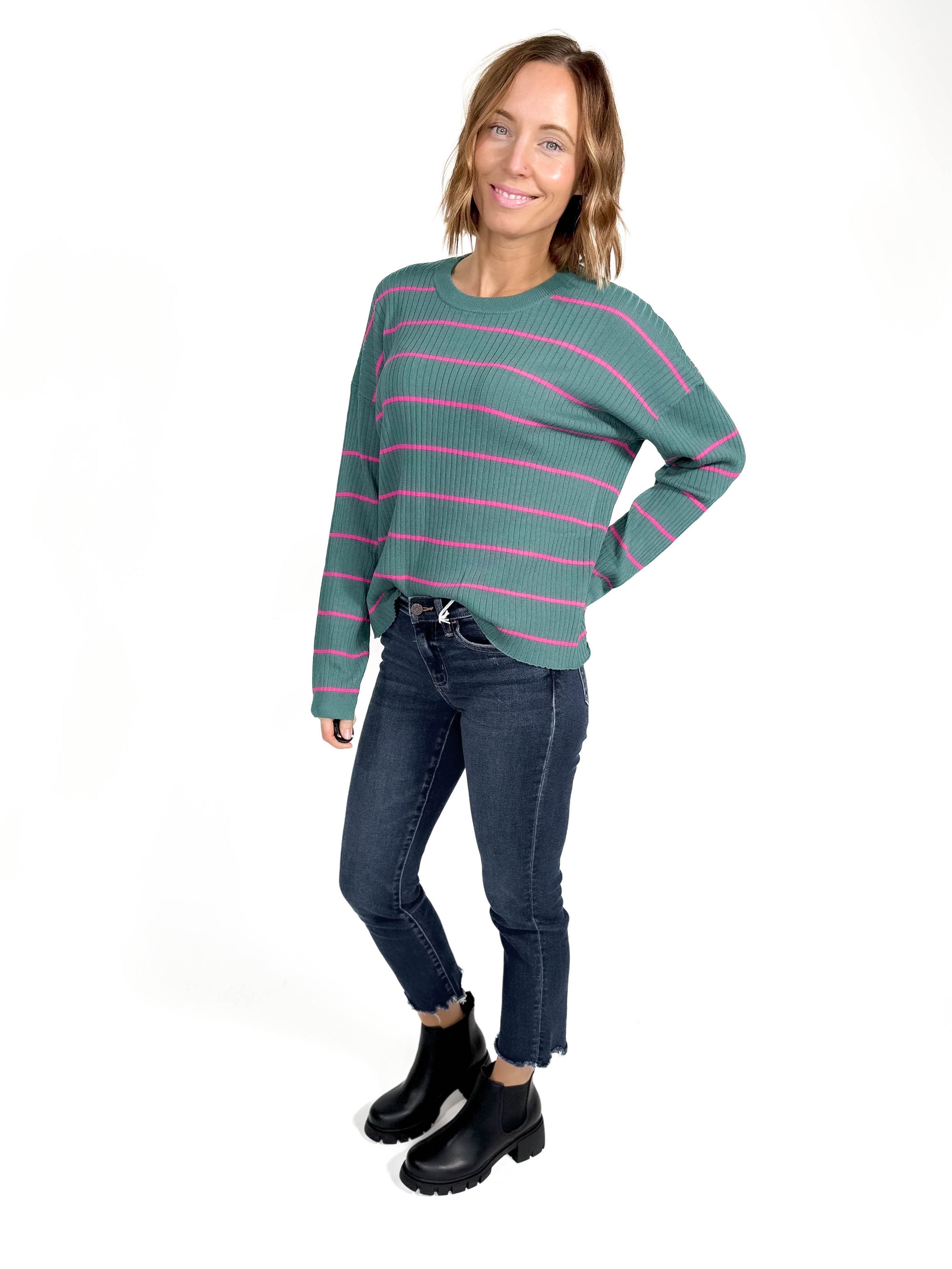 Baker Stripe Sweater- TEAL -FINAL SALE