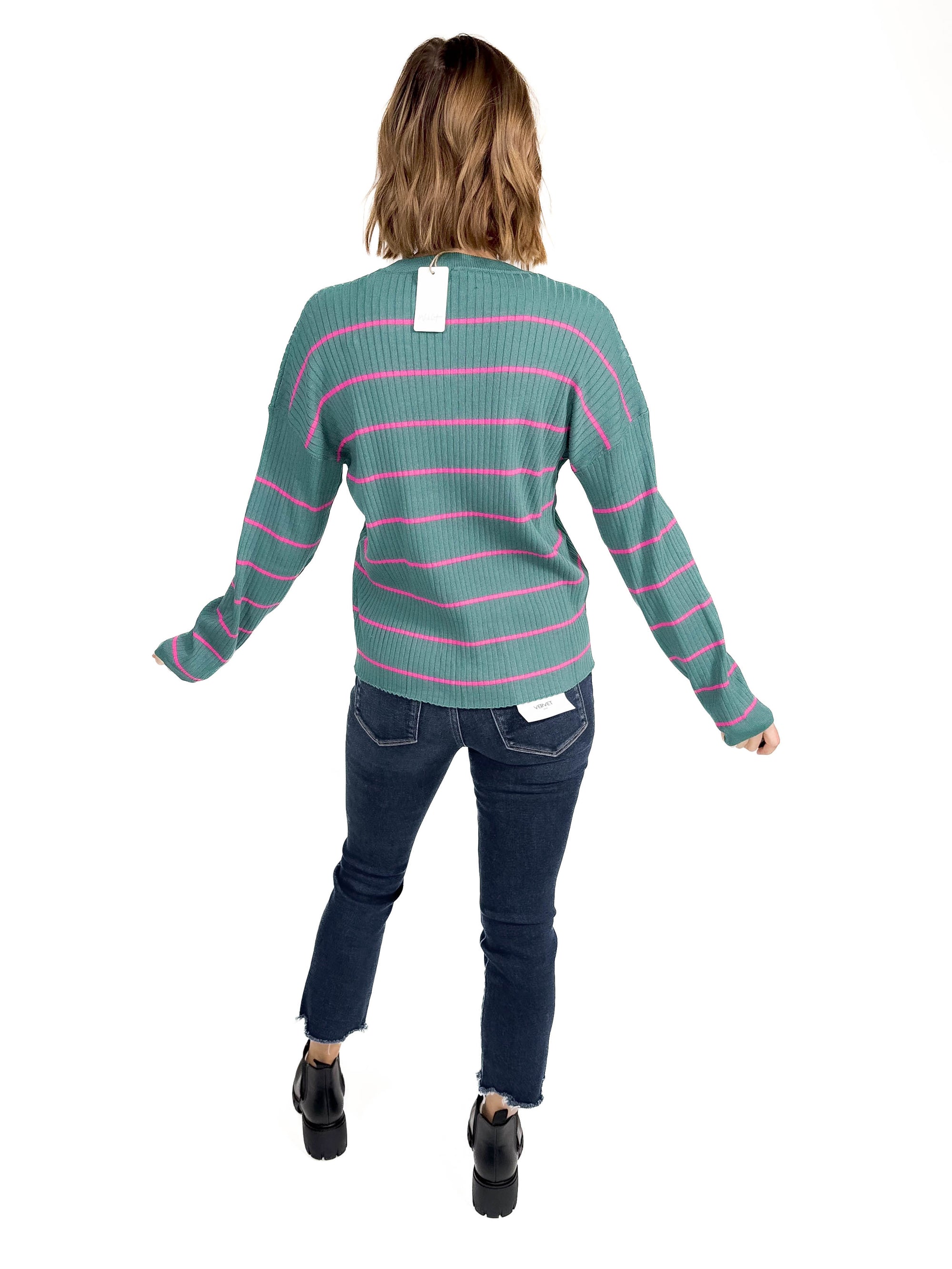 Baker Stripe Sweater- TEAL -FINAL SALE