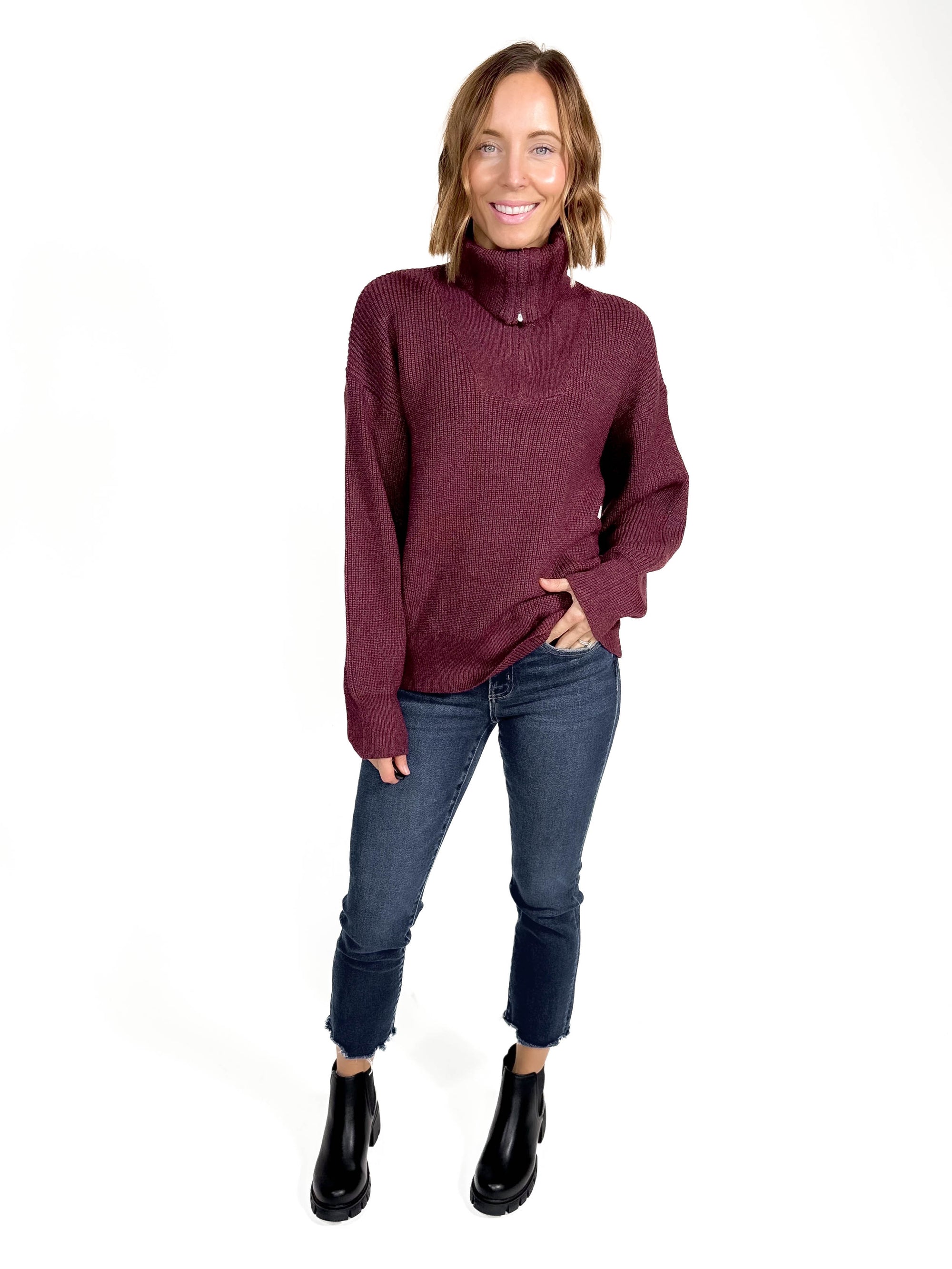 Amelia 1/2 Zip Sweater- MAHOGANY