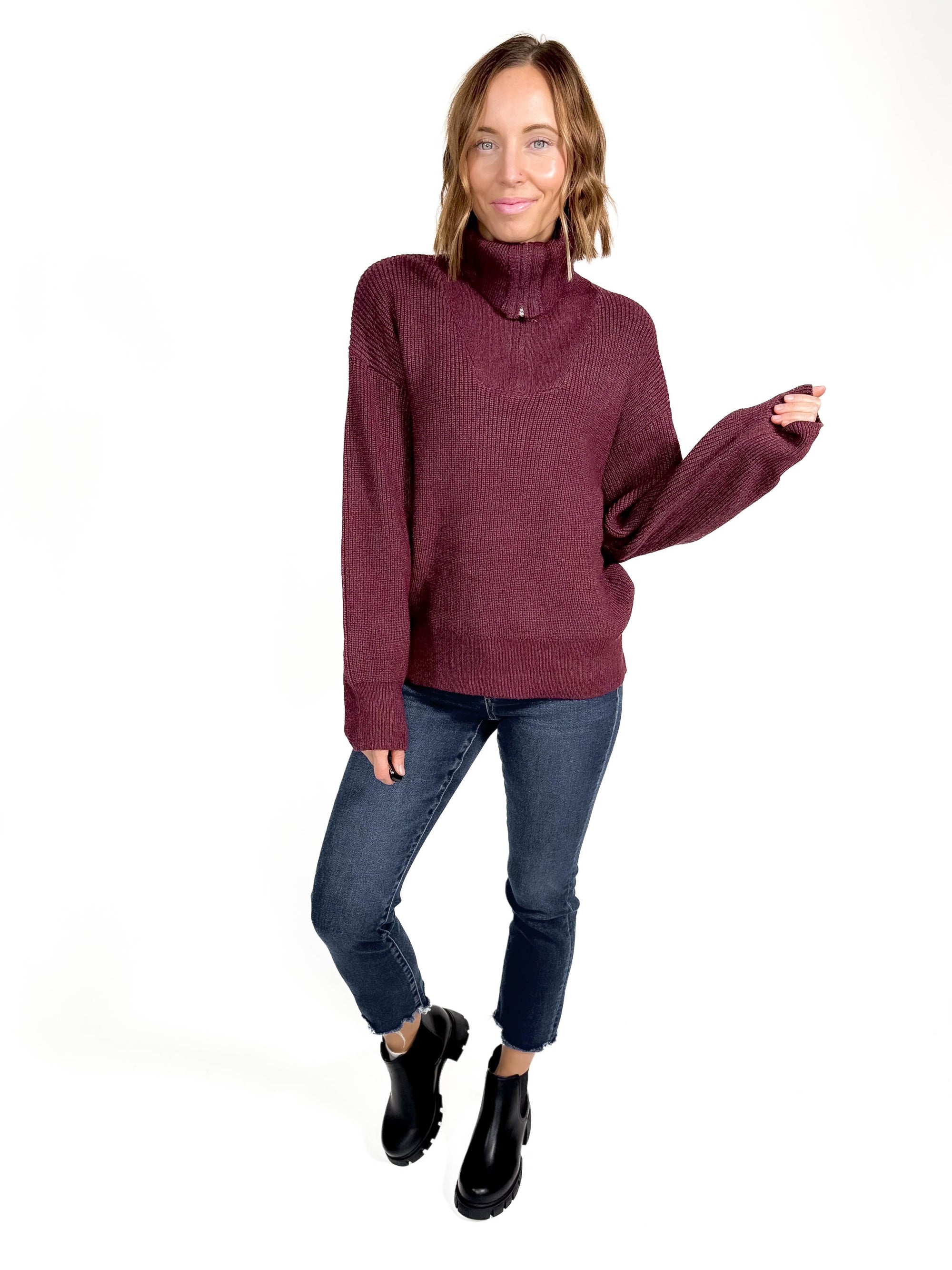 Amelia 1/2 Zip Sweater- MAHOGANY