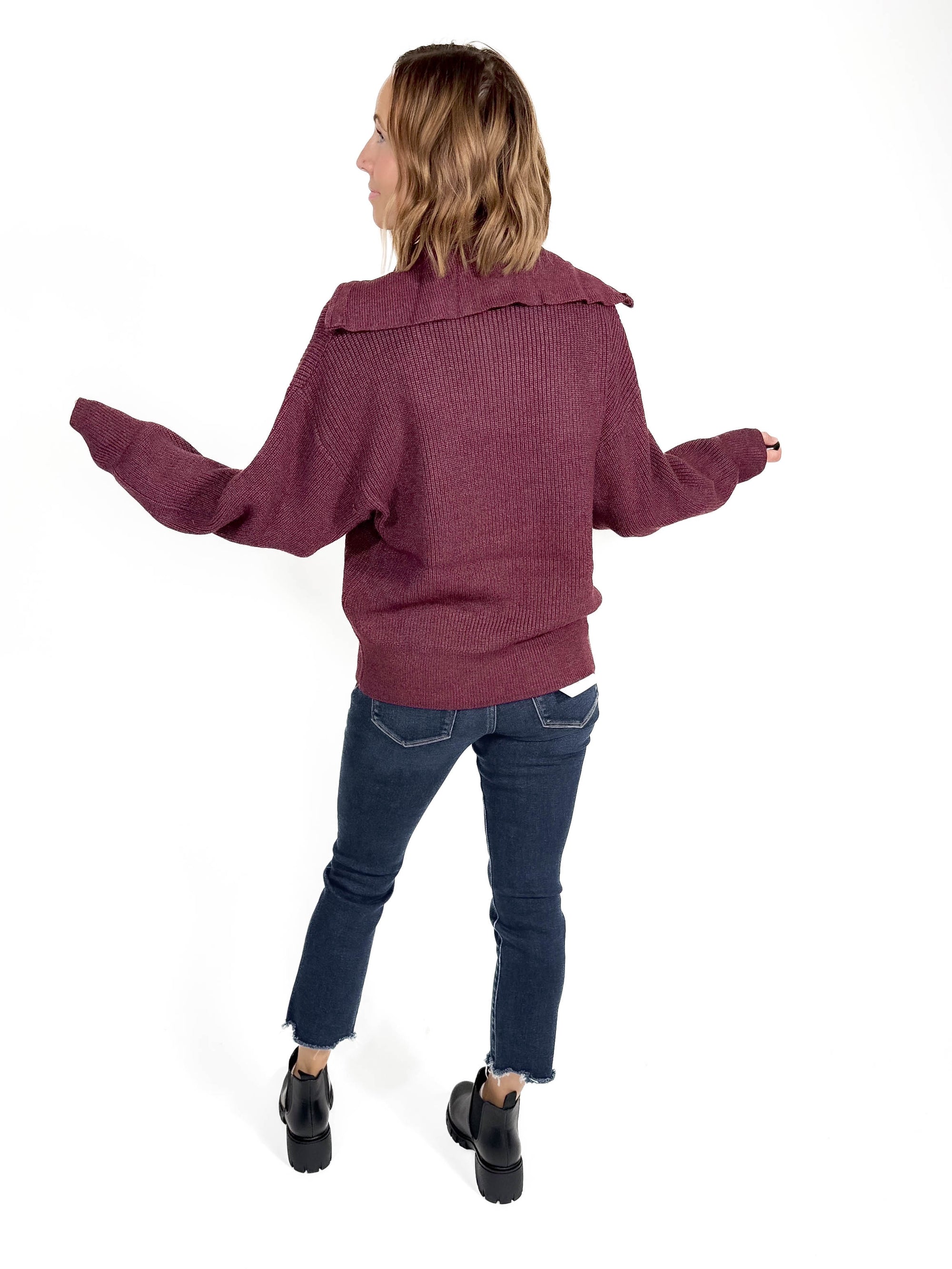 Amelia 1/2 Zip Sweater- MAHOGANY