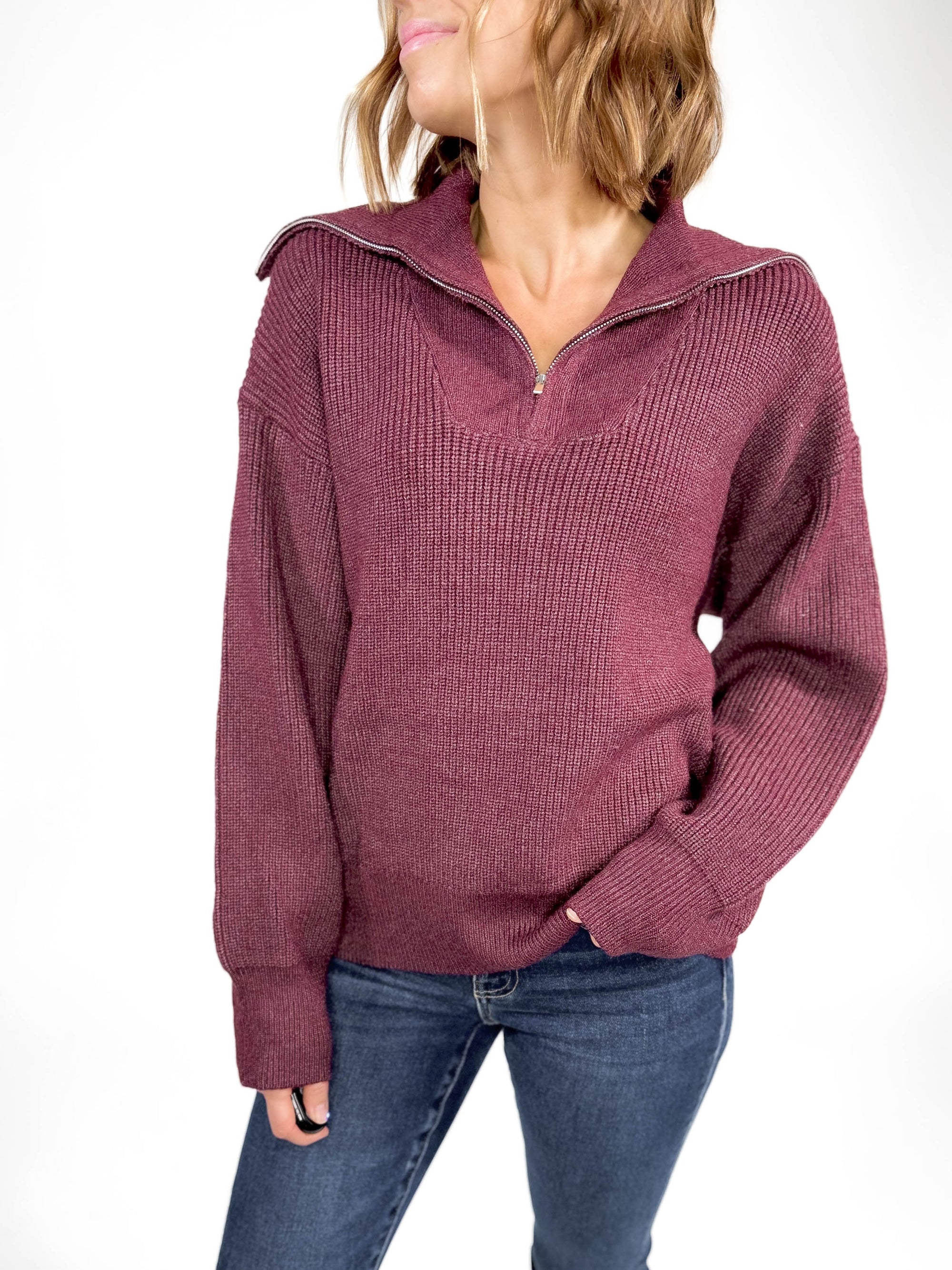 Amelia 1/2 Zip Sweater- MAHOGANY