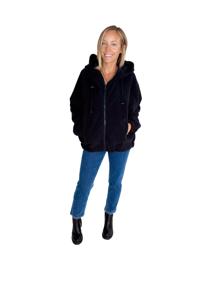 MONO B Oversized Alpine Fleece Zip Up Hoodie- DEEP NAVY