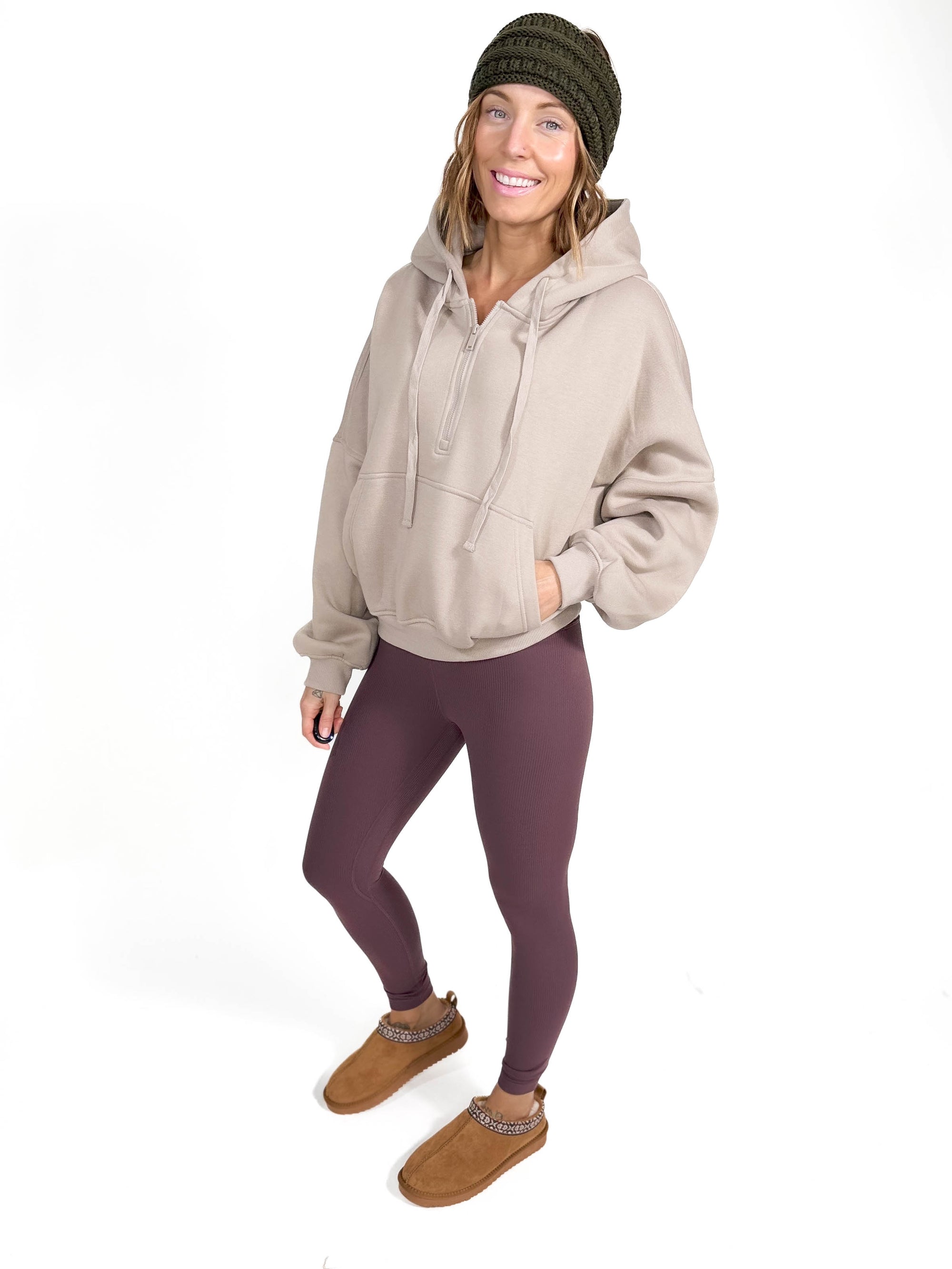 Effortless French Terry 1/2 Zip- TAUPE