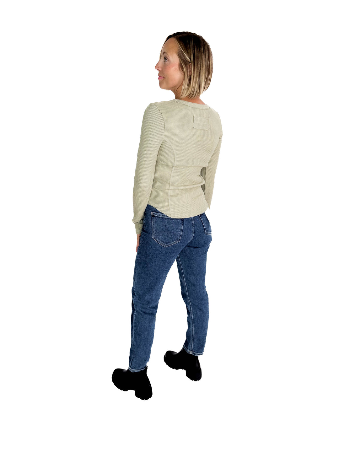 Noa Waffle Henley- OLIVE