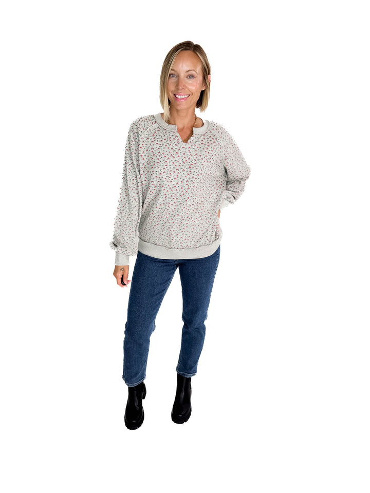 Chiara Ditsy Floral Pullover- HTHR GREY