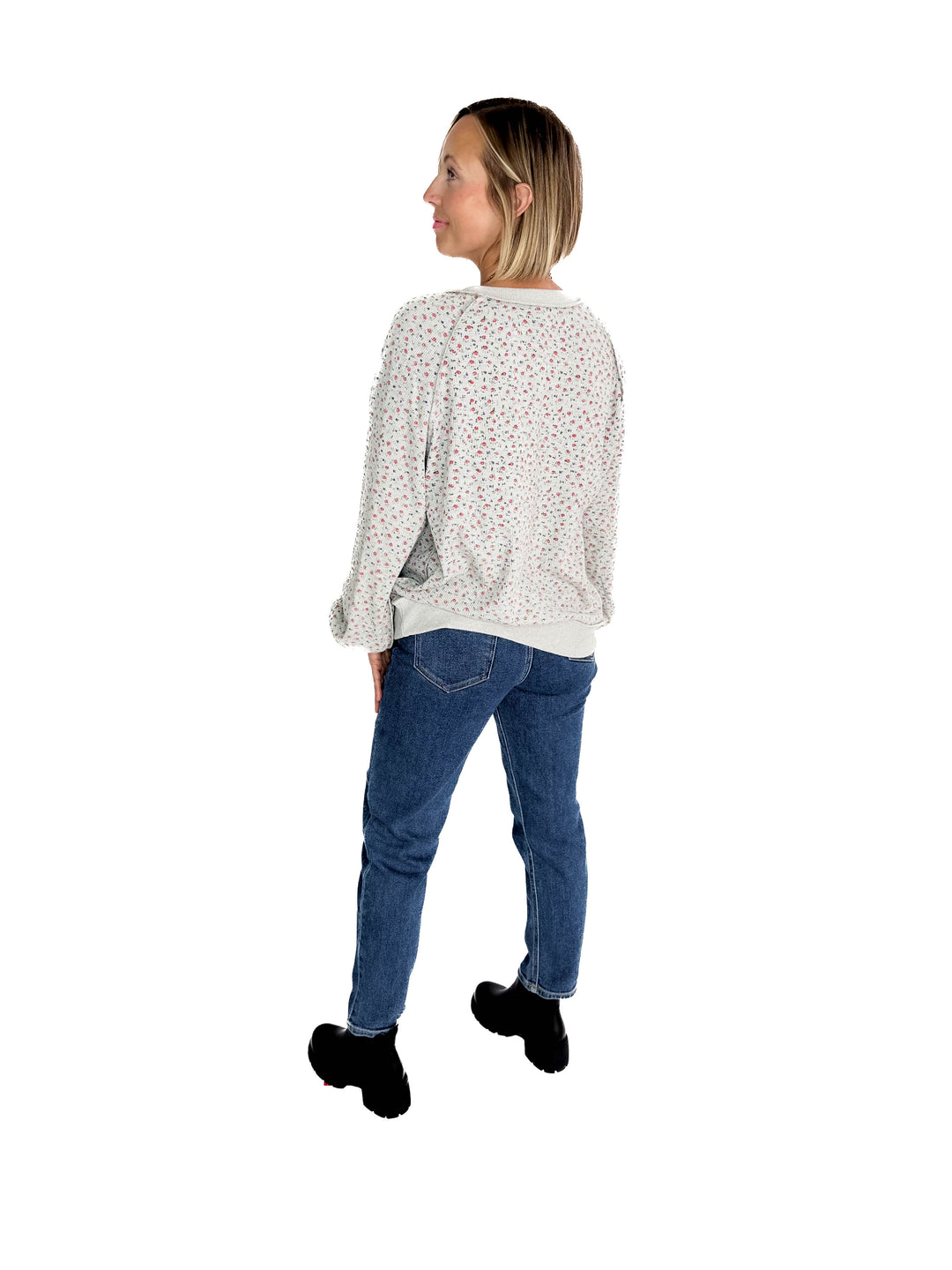 Chiara Ditsy Floral Pullover- HTHR GREY