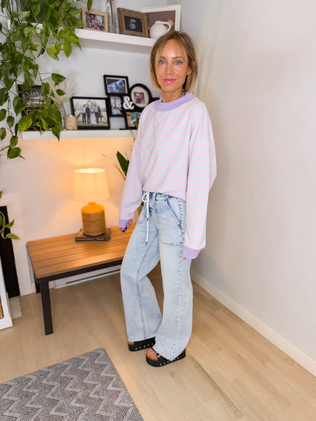 Benson Mock Neck Pullover- PINK/BLUE-FINAL SALE