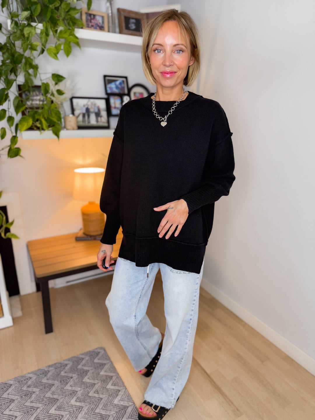 Katie Classic Crewneck Knit Sweater- BLACK