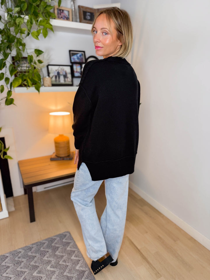Katie Classic Crewneck Knit Sweater- BLACK