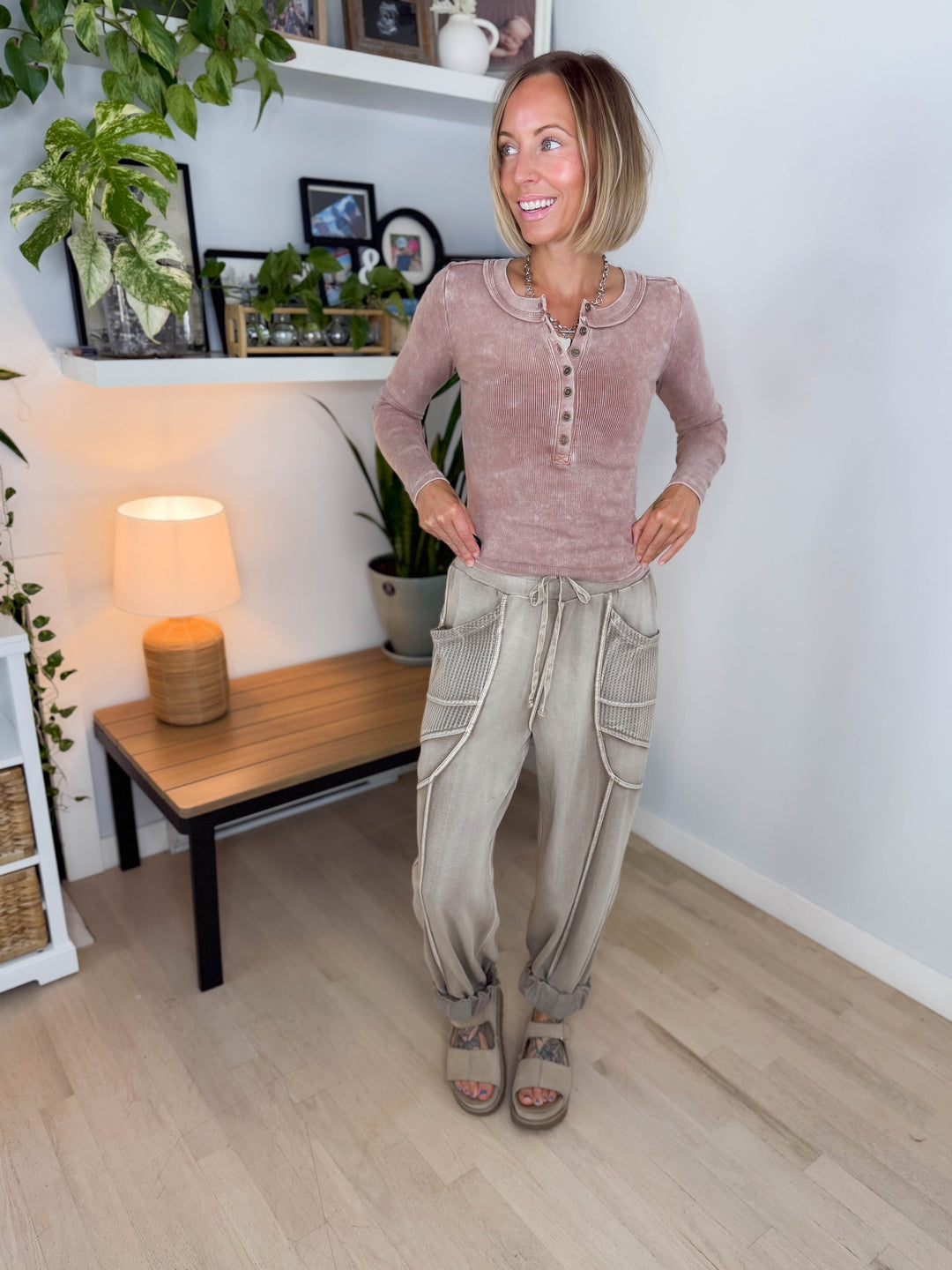 Monaco Washed Terry Pant- MOCHA