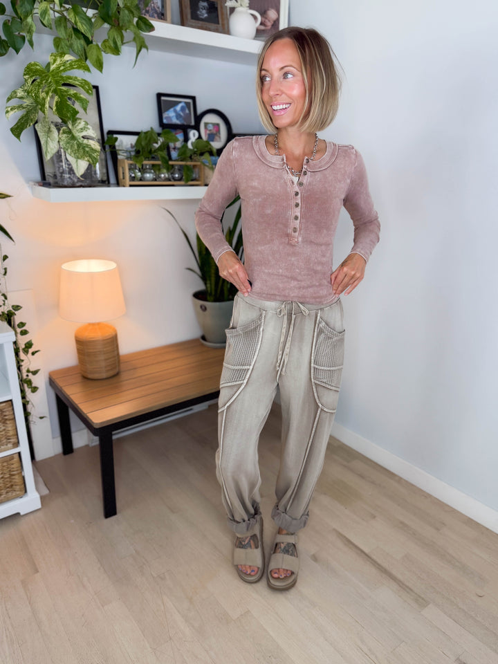 Monaco Washed Terry Pant- MOCHA