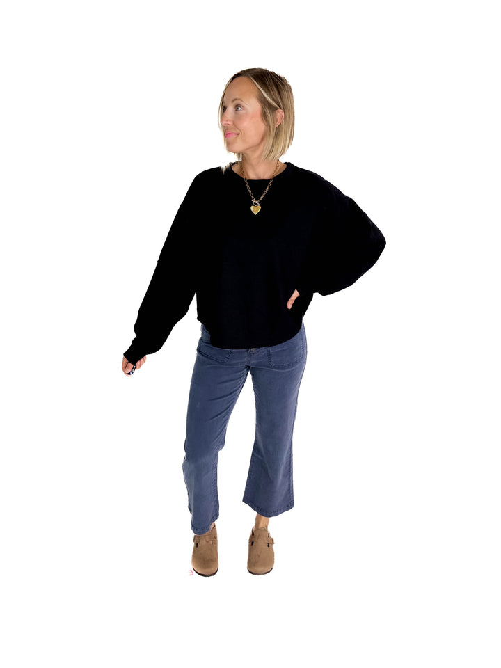 Alessia Waffle Long Sleeve- BLACK