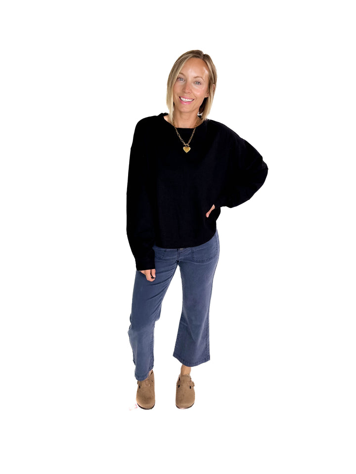 Alessia Waffle Long Sleeve- BLACK