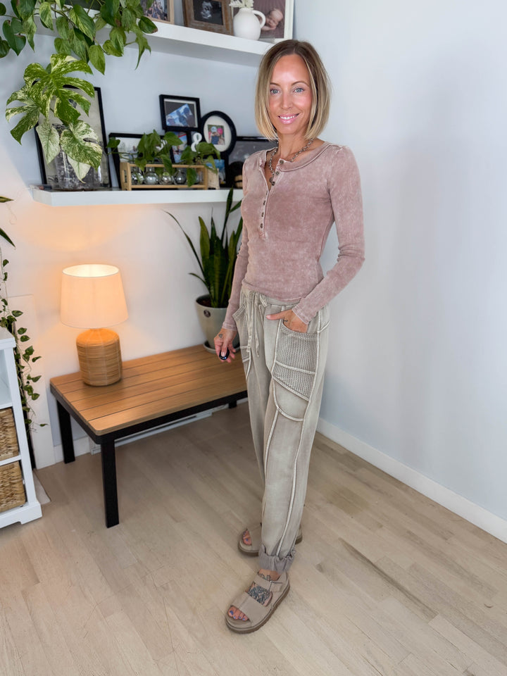Monaco Washed Terry Pant- MOCHA