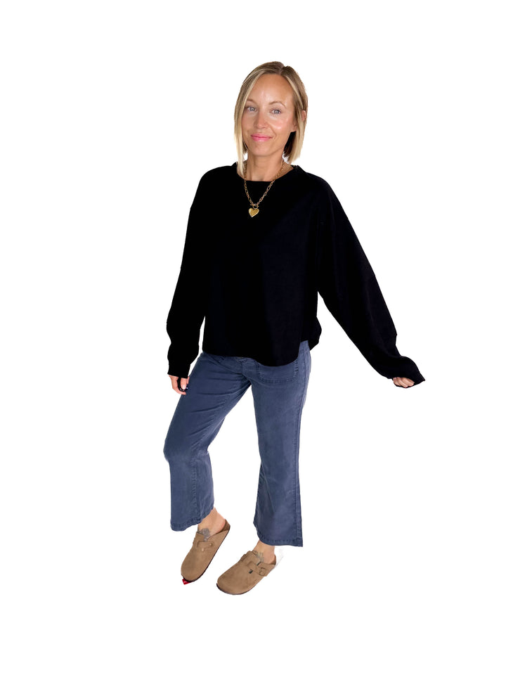 Alessia Waffle Long Sleeve- BLACK