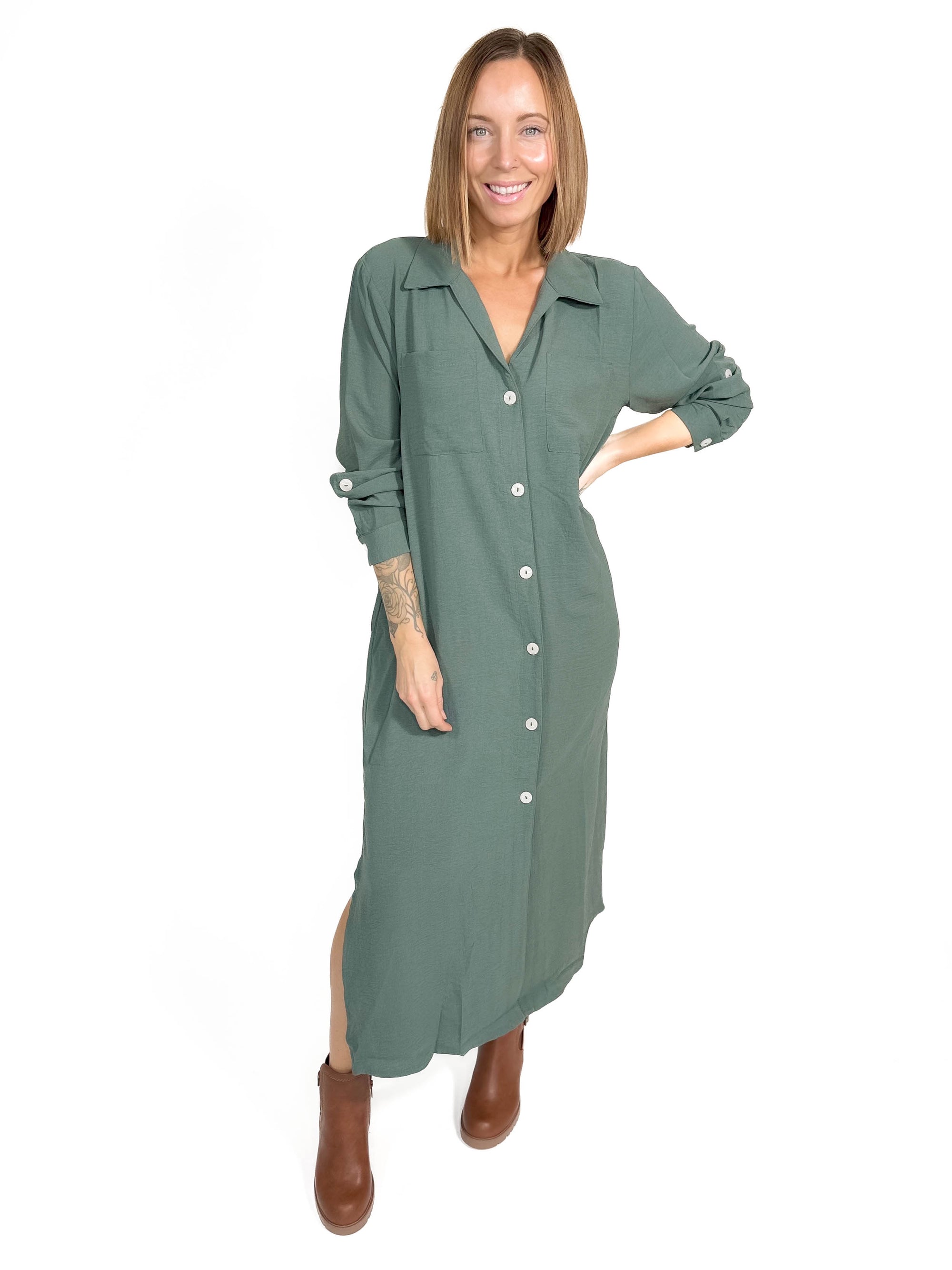 Manhattan Button Down Maxi- HUNTER