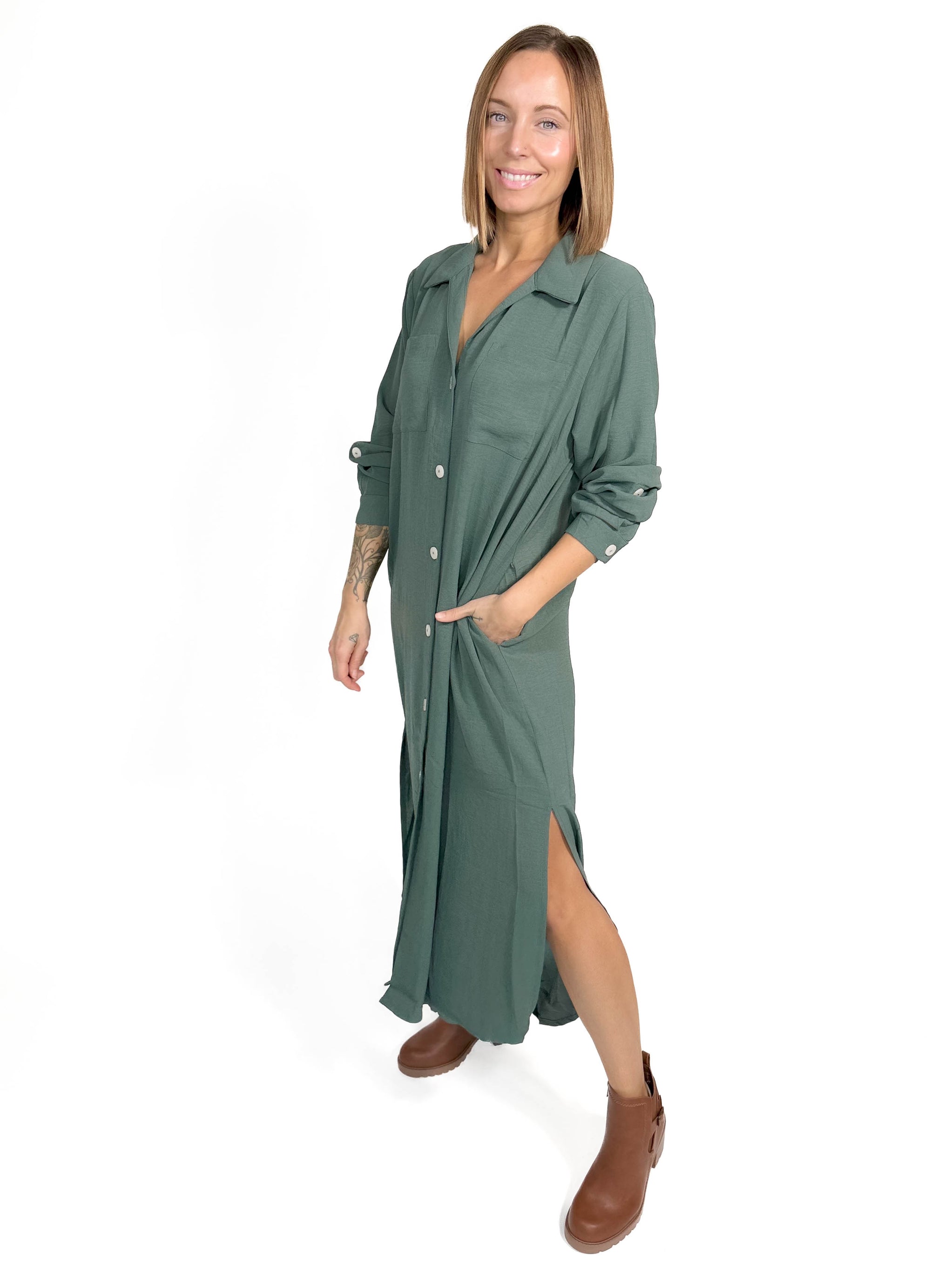 Manhattan Button Down Maxi- HUNTER