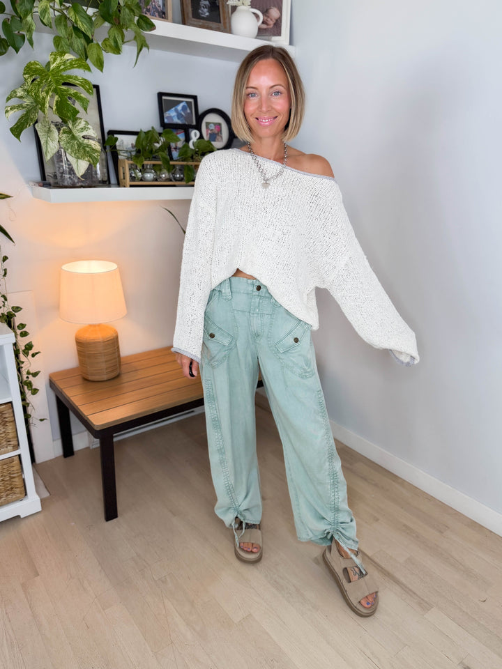 Harvest Colorblock Trim Sweater- OATMEAL