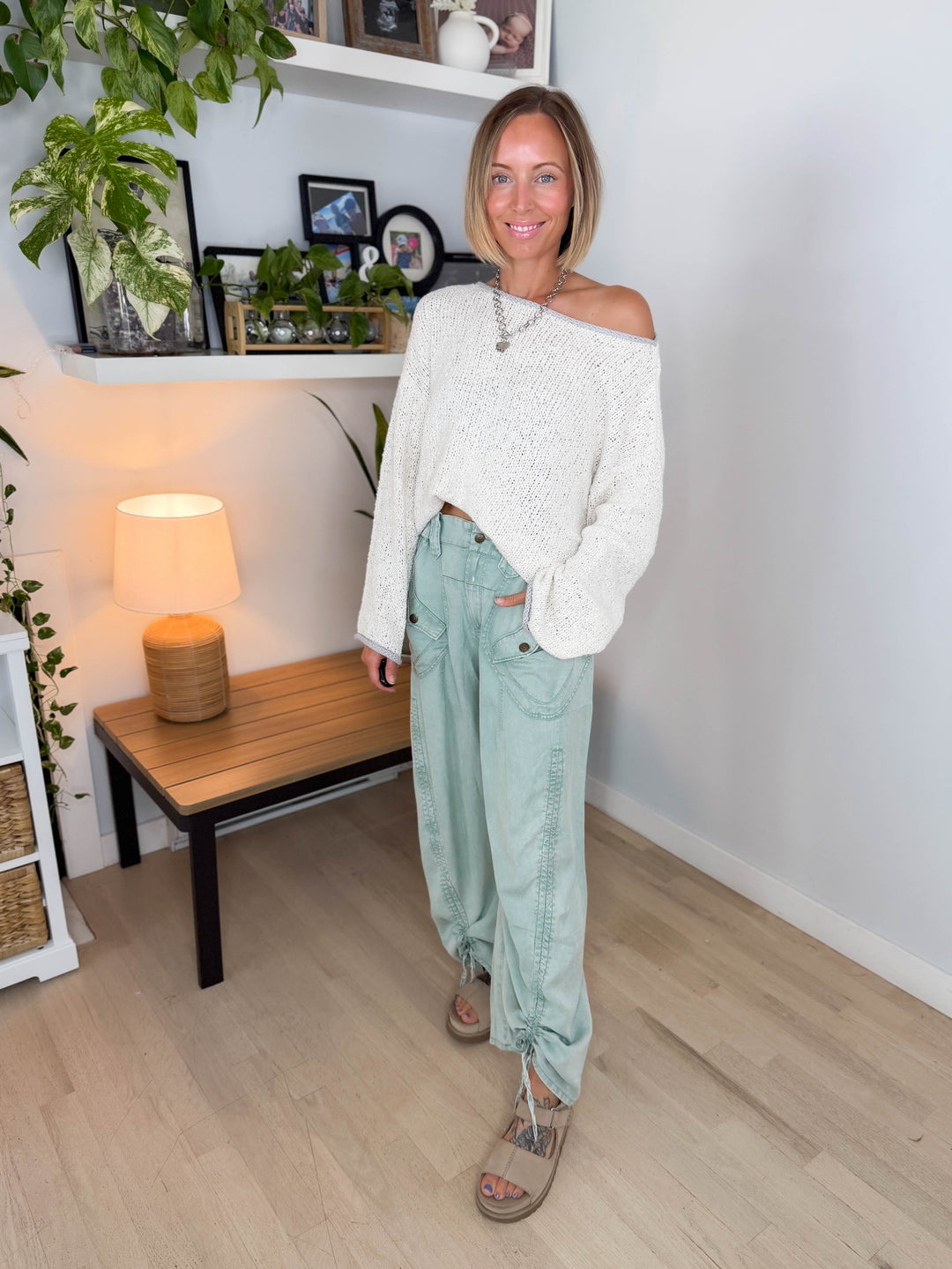 Harvest Colorblock Trim Sweater- OATMEAL