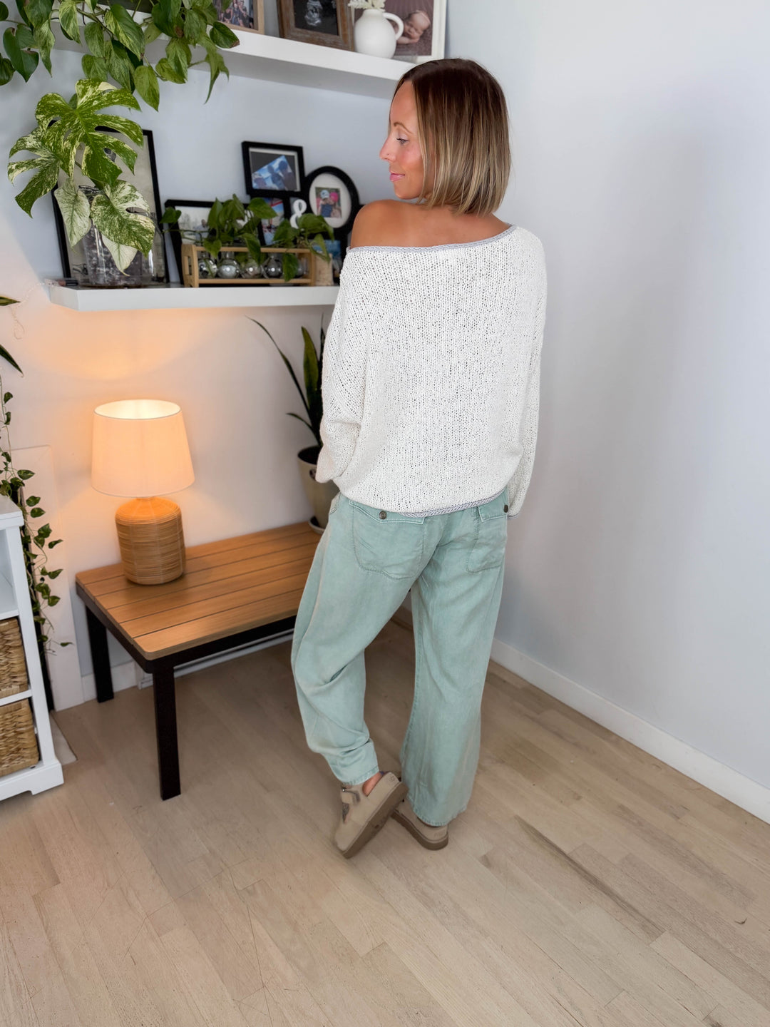 Harvest Colorblock Trim Sweater- OATMEAL