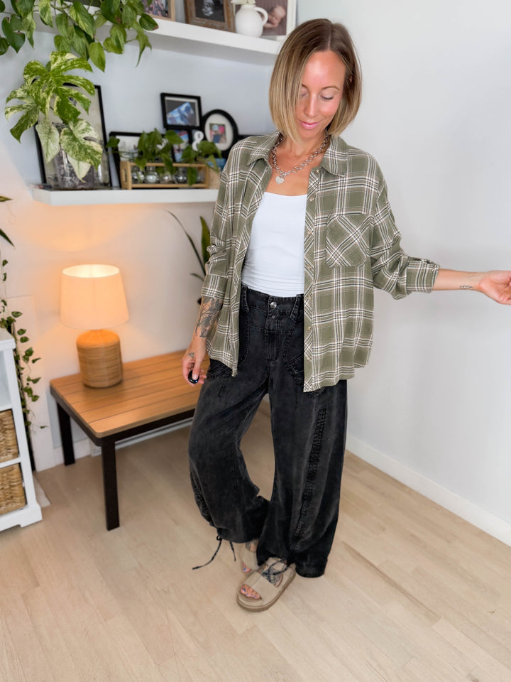 Edith Plaid Flannel Shirt- OLIVE