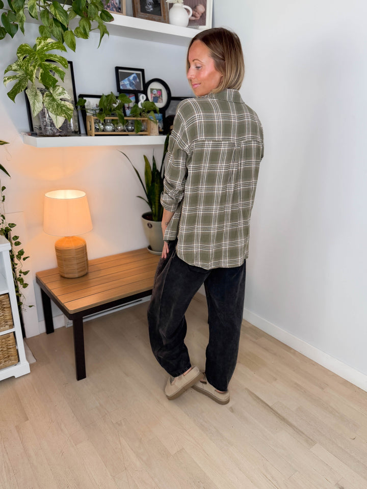 Edith Plaid Flannel Shirt- OLIVE