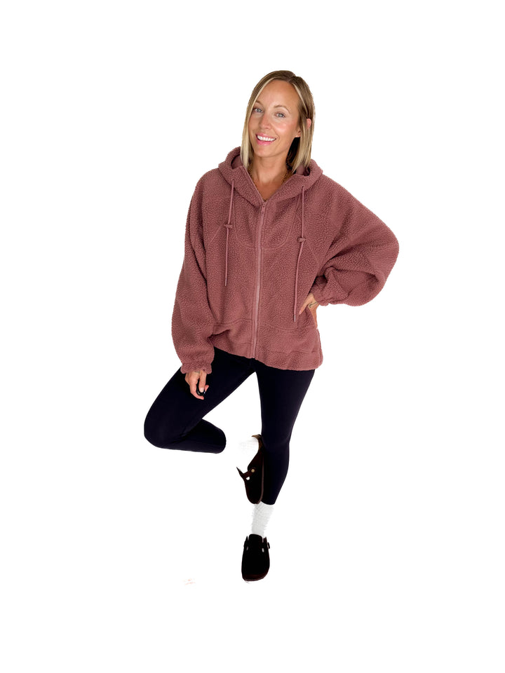 MONO B Oversized Alpine Fleece Zip Up Hoodie- ROSE TAUPE-FINAL SALE