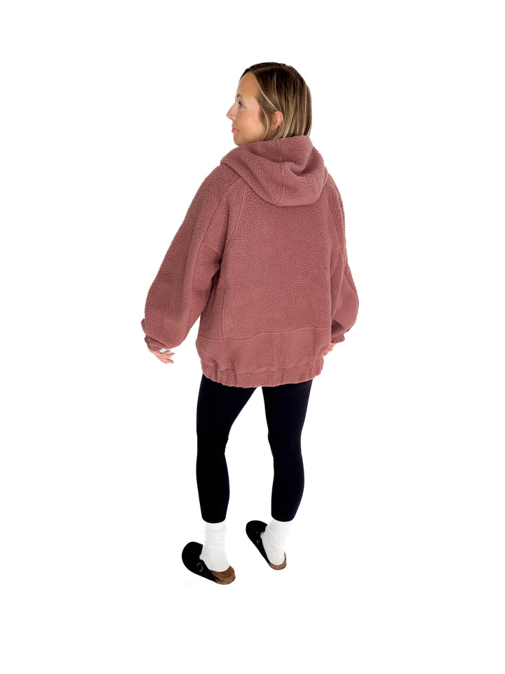 MONO B Oversized Alpine Fleece Zip Up Hoodie- ROSE TAUPE-FINAL SALE